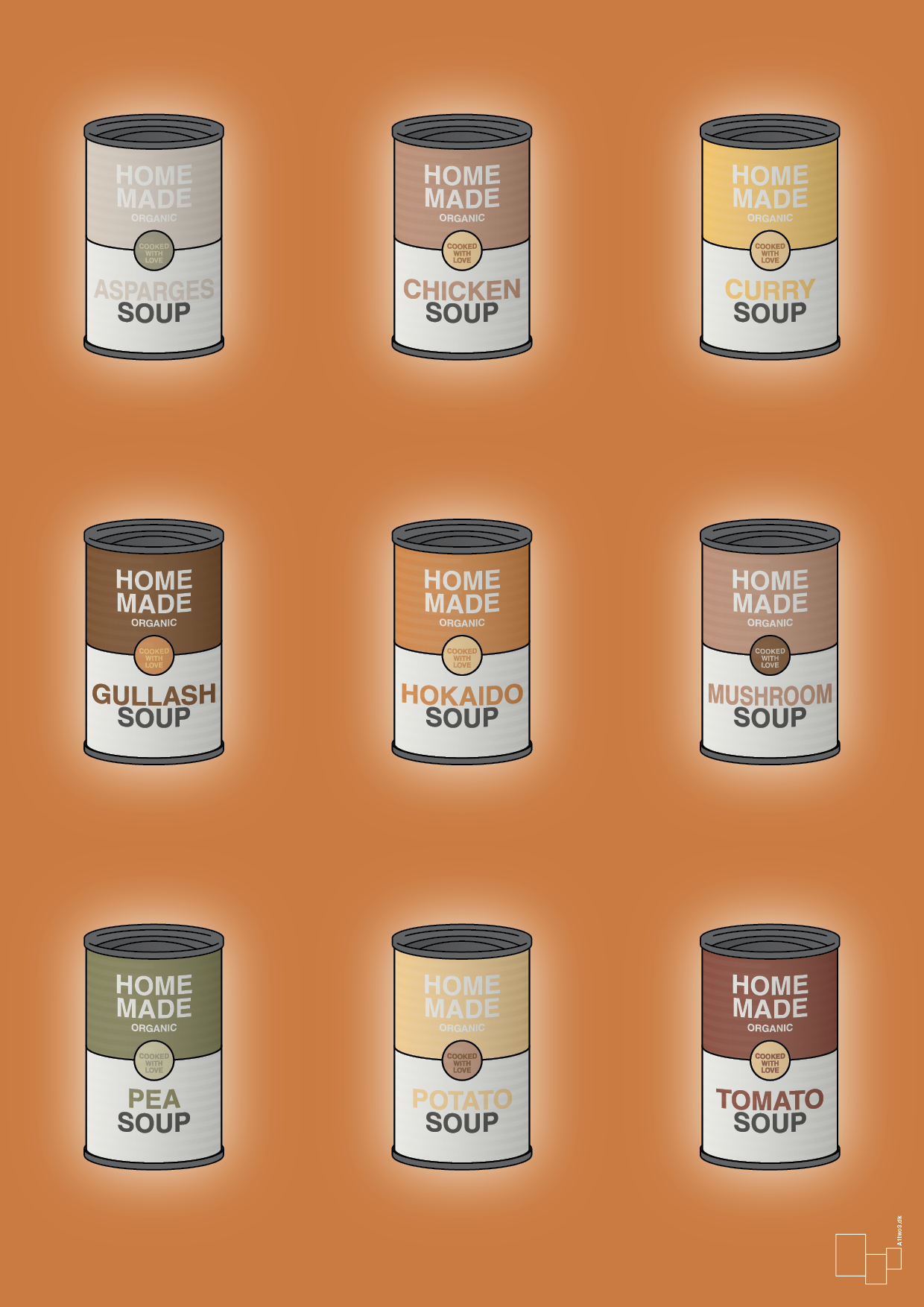 plakat: forskellige dåser med soup - rumba orange-Dåser-A1two3
