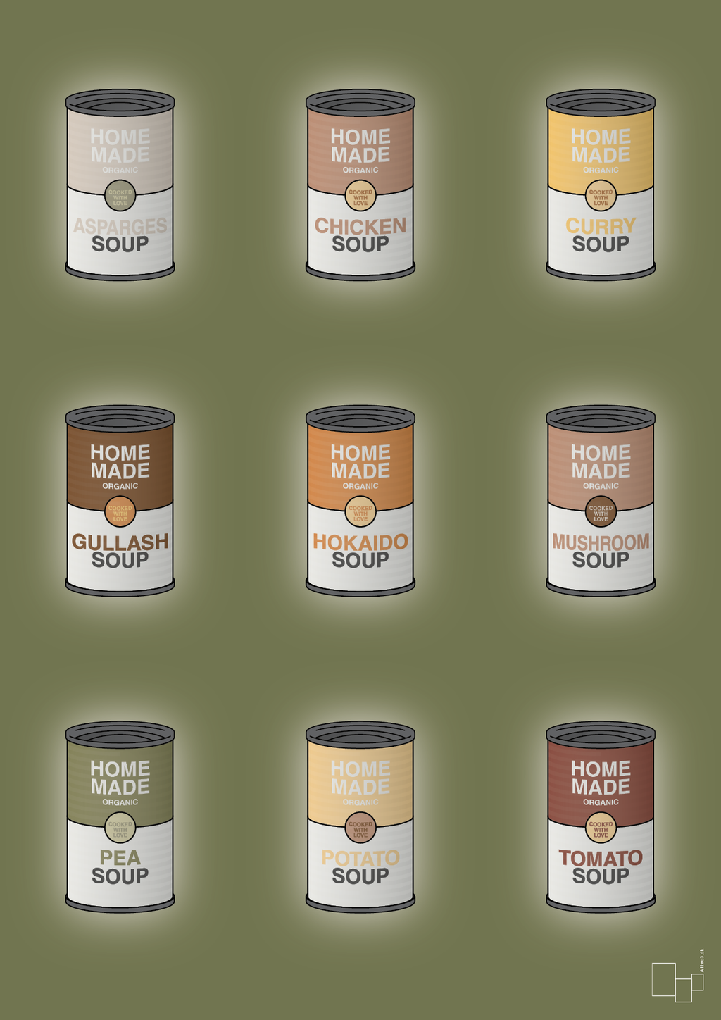 plakat: forskellige dåser med soup - secret meadow-Dåser-A1two3