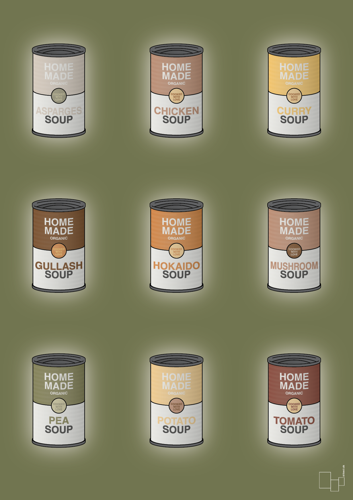 plakat: forskellige dåser med soup - secret meadow-Dåser-A1two3