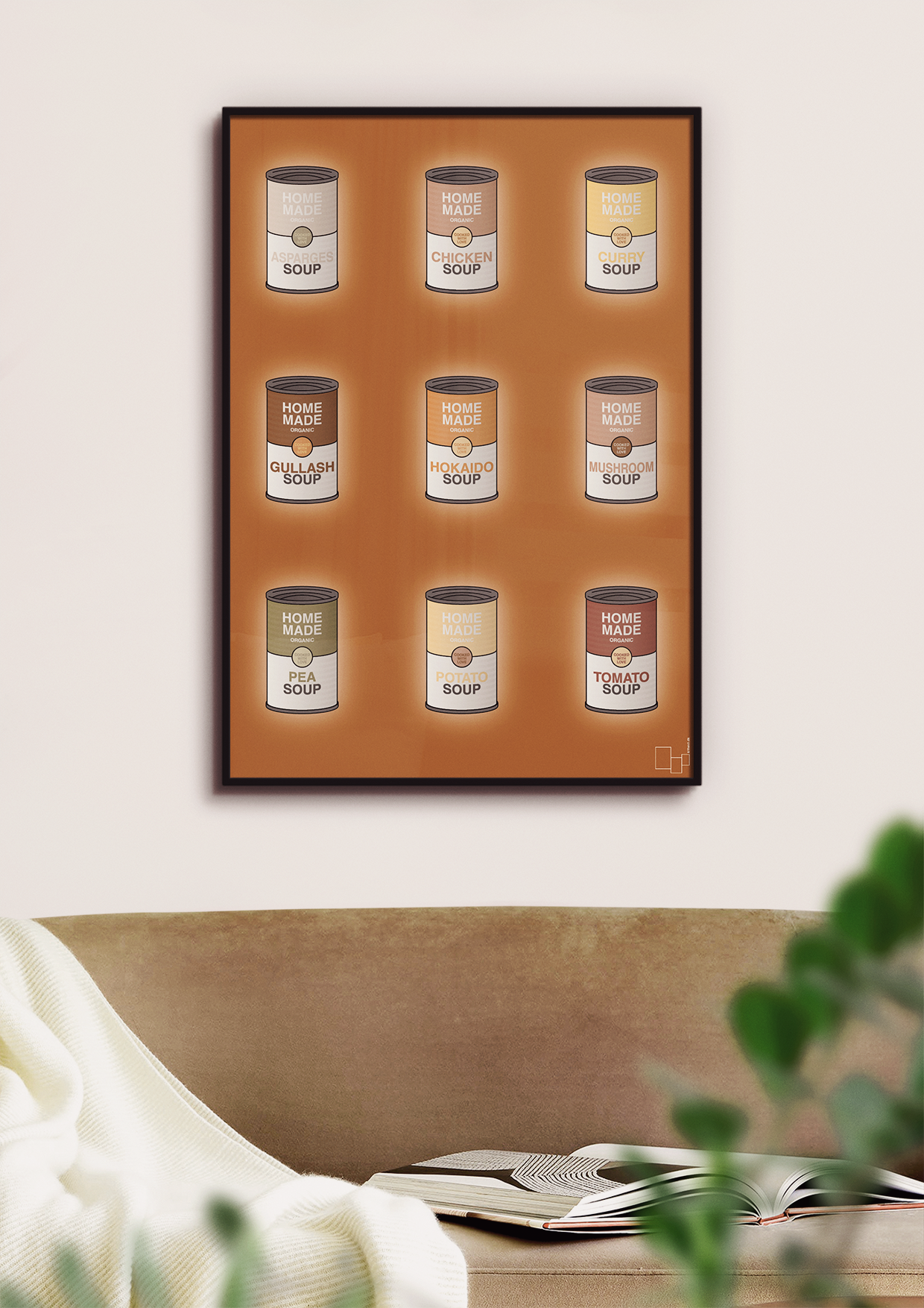 plakat: forskellige dåser med soup - broken beige-Dåser-A1two3