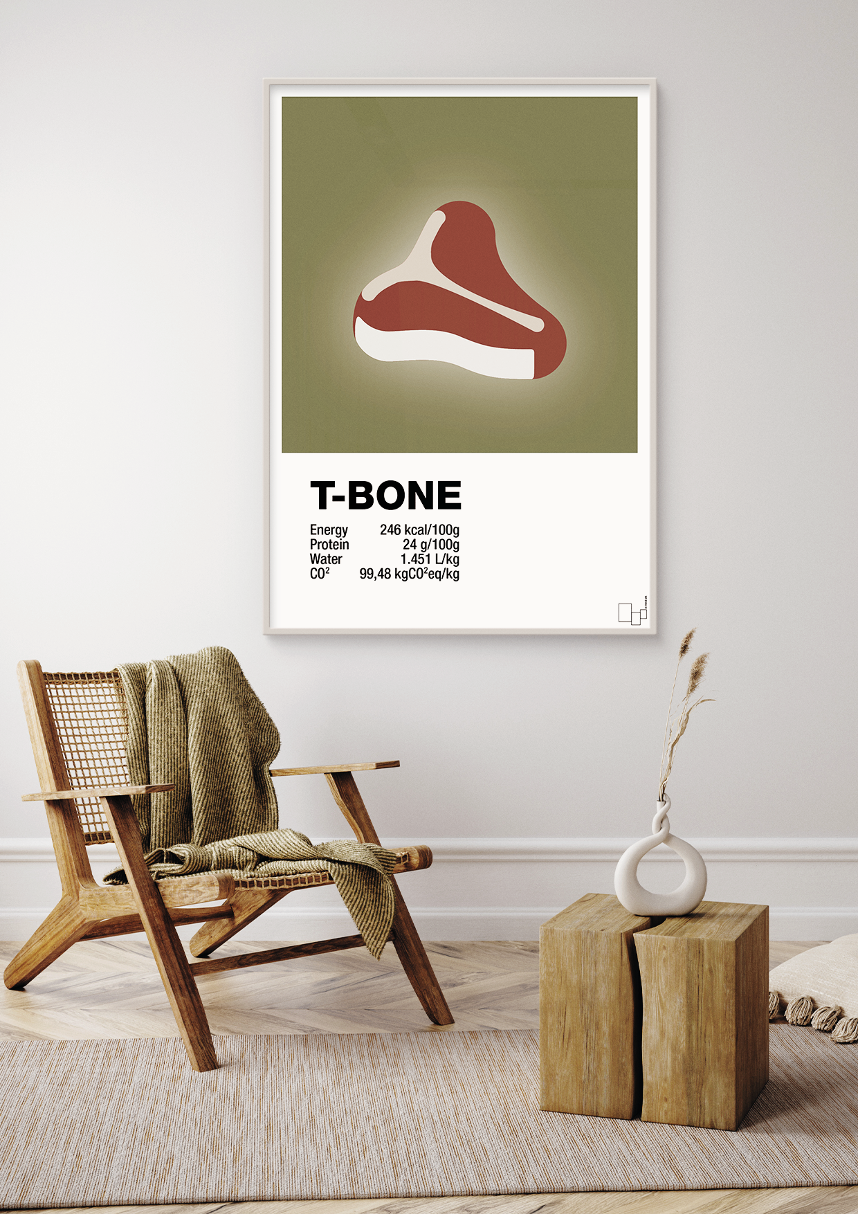 plakat: t-bone nutrition og miljø - graphic charcoal-Ingredienser-A1two3