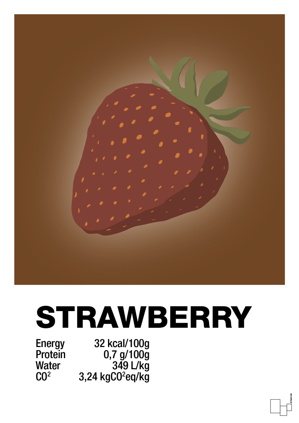 plakat: strawberry nutrition og miljø - dark brown-Ingredienser-A1two3
