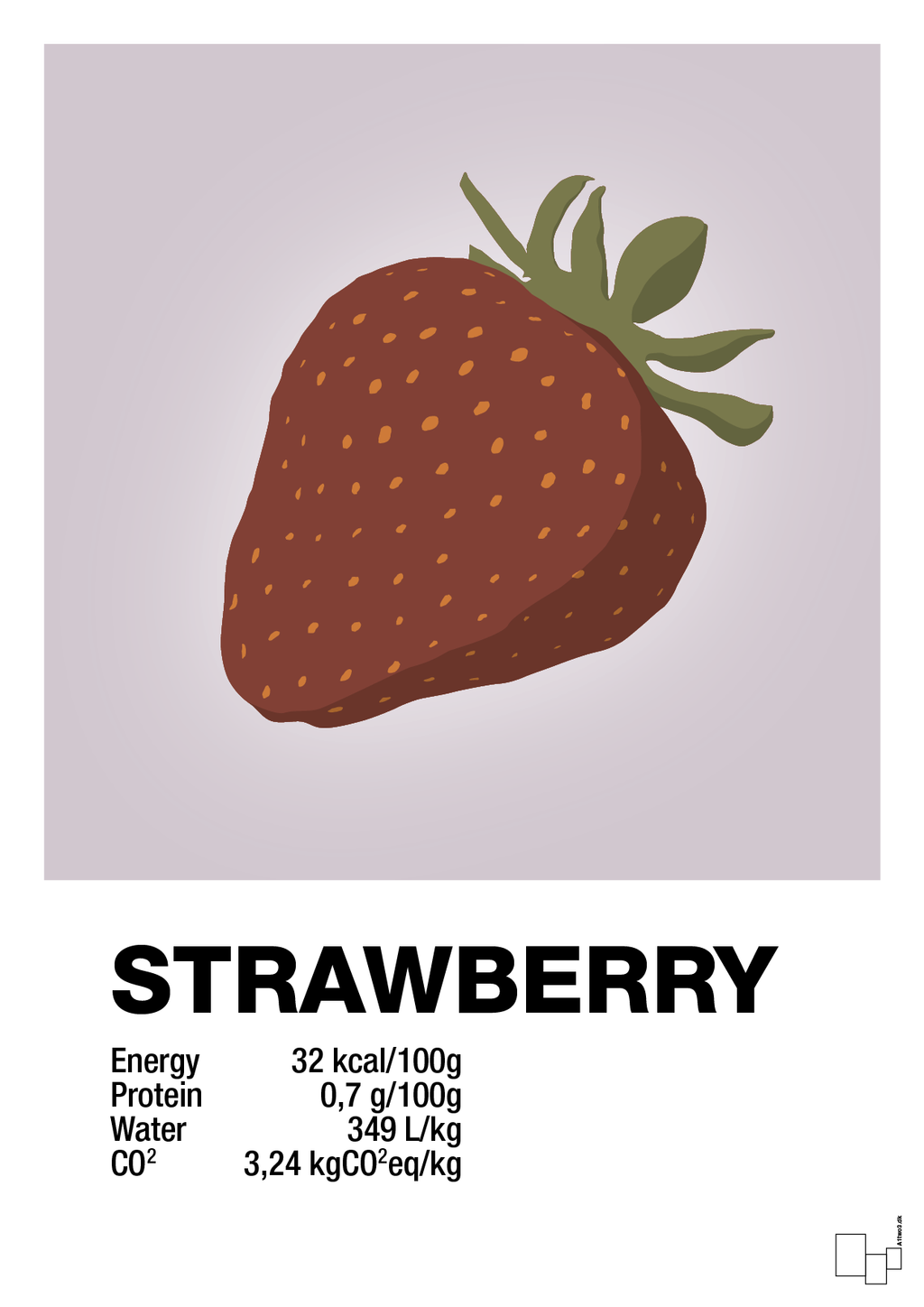 plakat: strawberry nutrition og miljø - dusty lilac-Ingredienser-A1two3