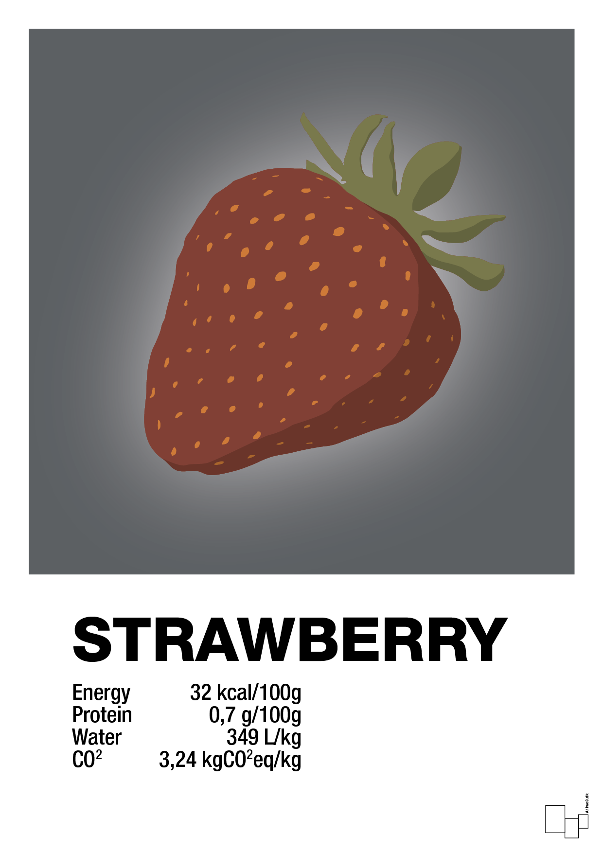 plakat: strawberry nutrition og miljø - graphic charcoal-Ingredienser-A1two3