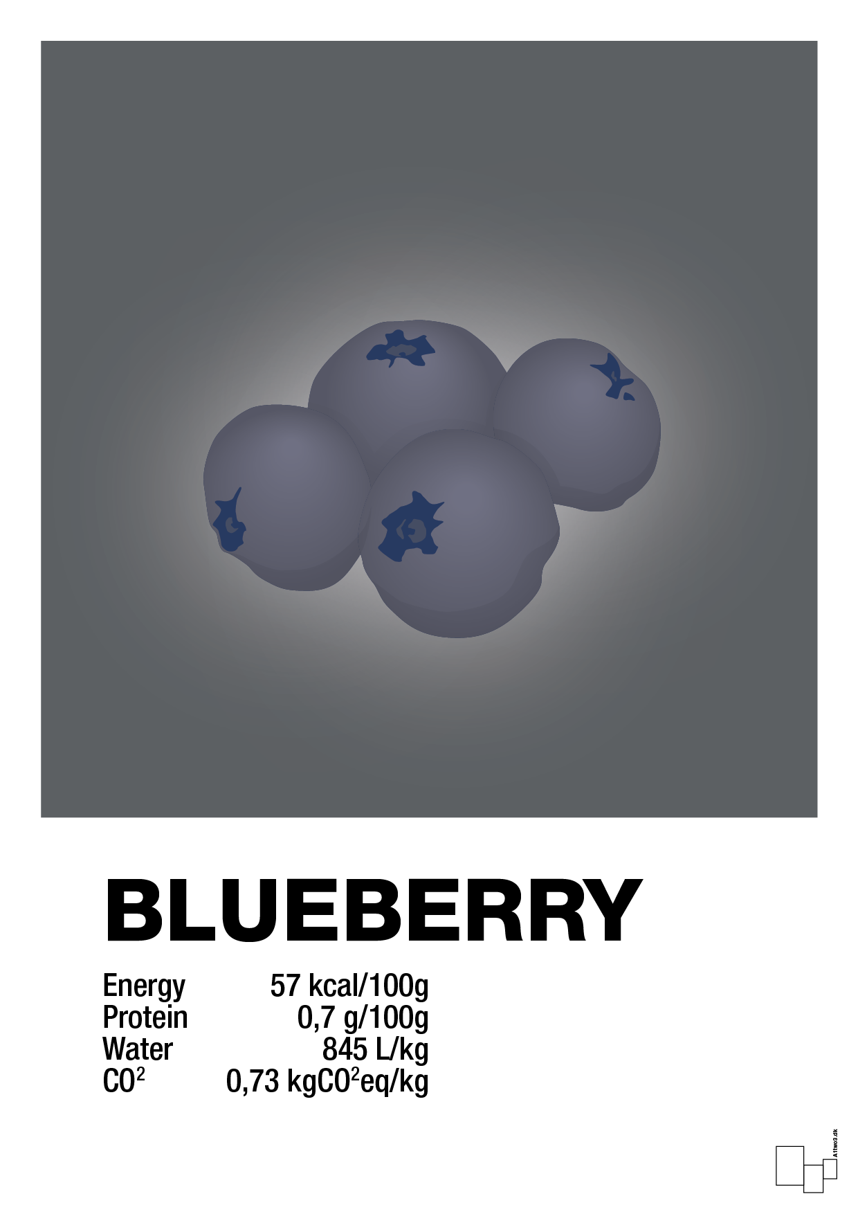 plakat: blueberry nutrition og miljø - graphic charcoal-Ingredienser-A1two3