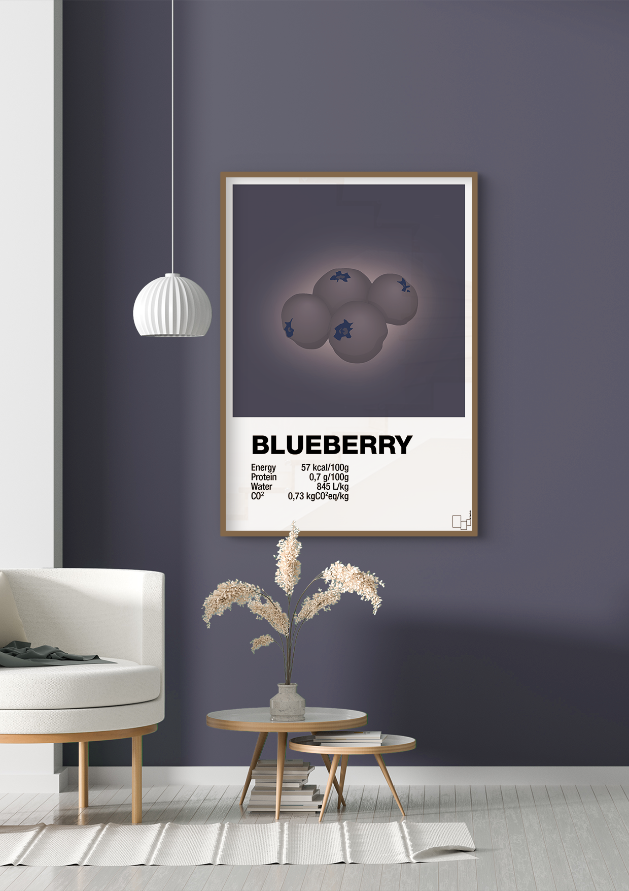 plakat: blueberry nutrition og miljø - graphic charcoal-Ingredienser-A1two3