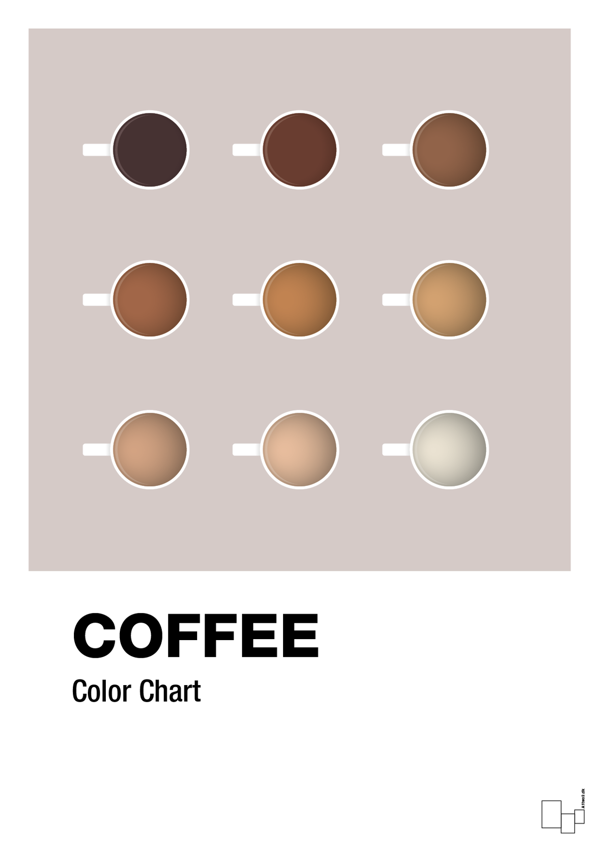 plakat: coffee color chart - broken beige-Kaffe-A1two3