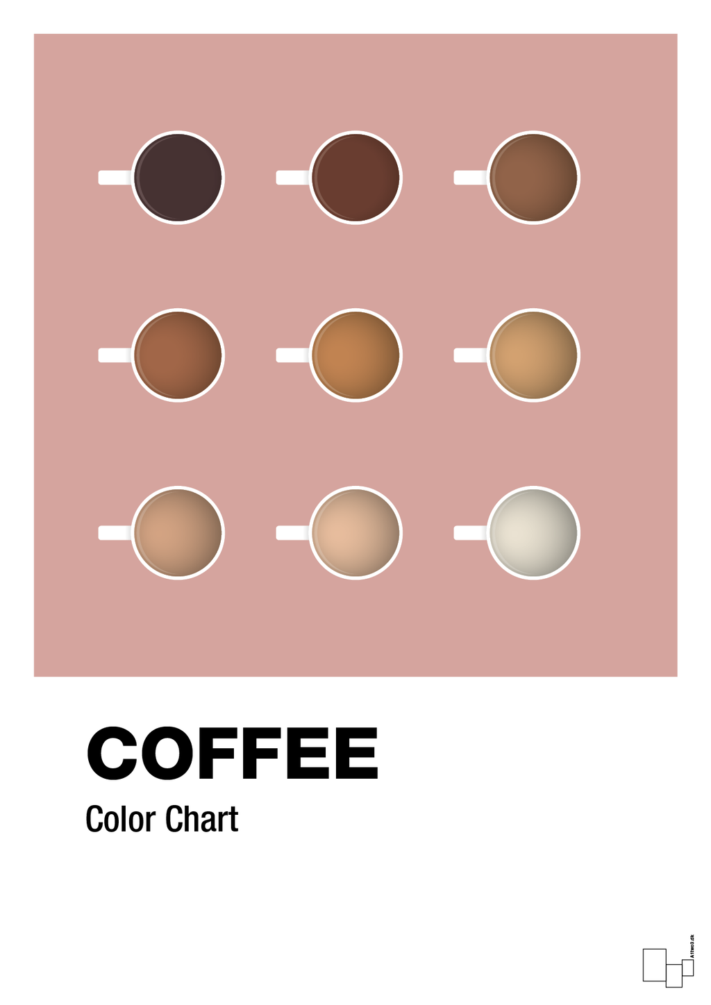 plakat: coffee color chart - bubble shell-Kaffe-A1two3