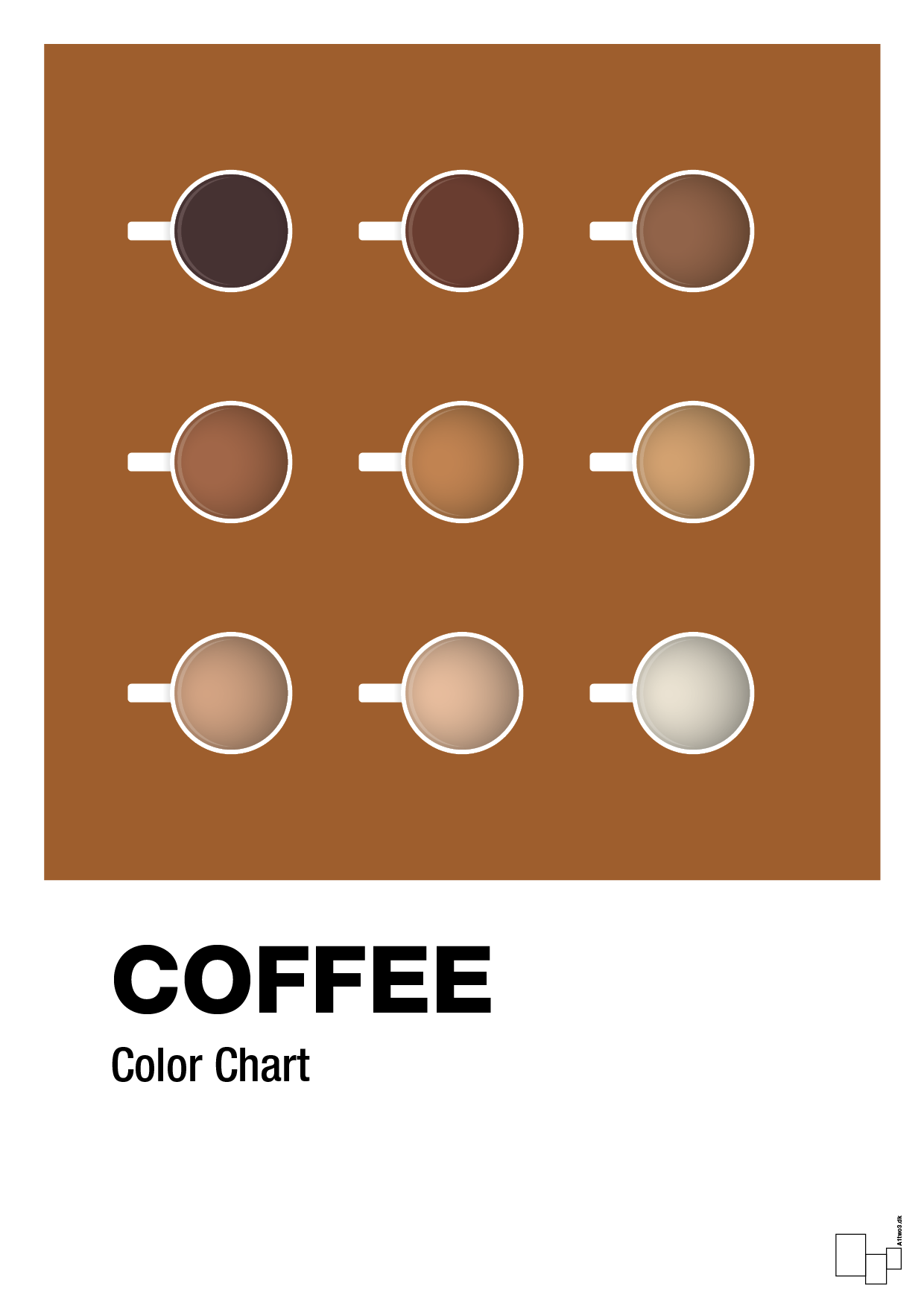 plakat: coffee color chart - cognac-Kaffe-A1two3