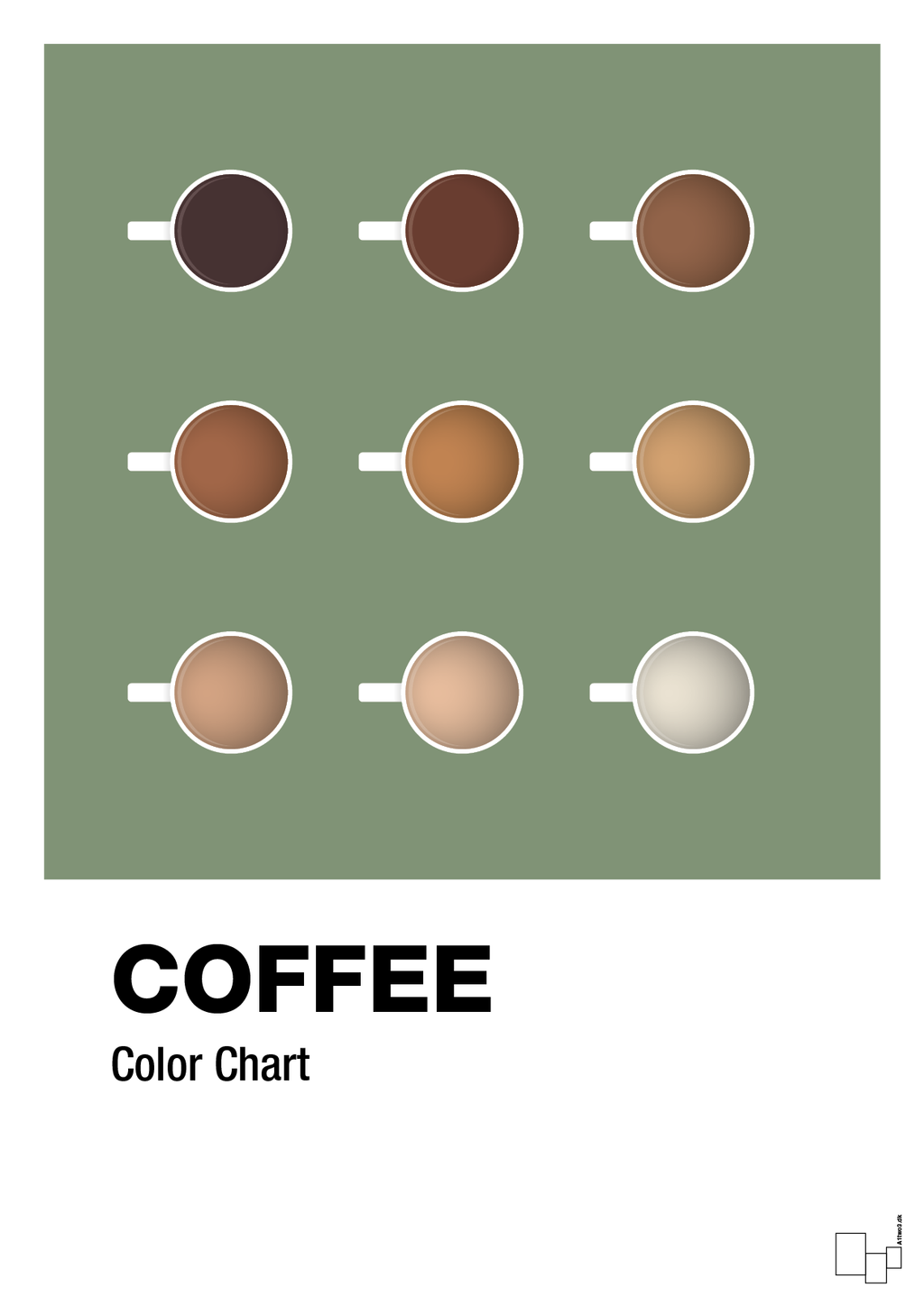 plakat: coffee color chart - jade-Kaffe-A1two3