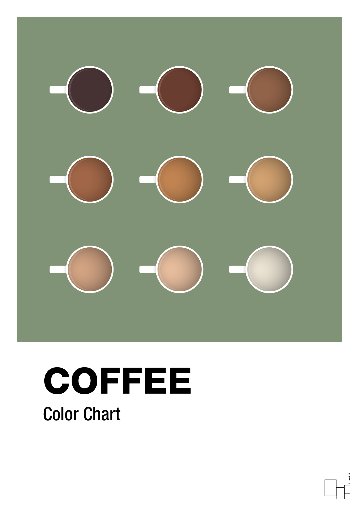 plakat: coffee color chart - jade-Kaffe-A1two3