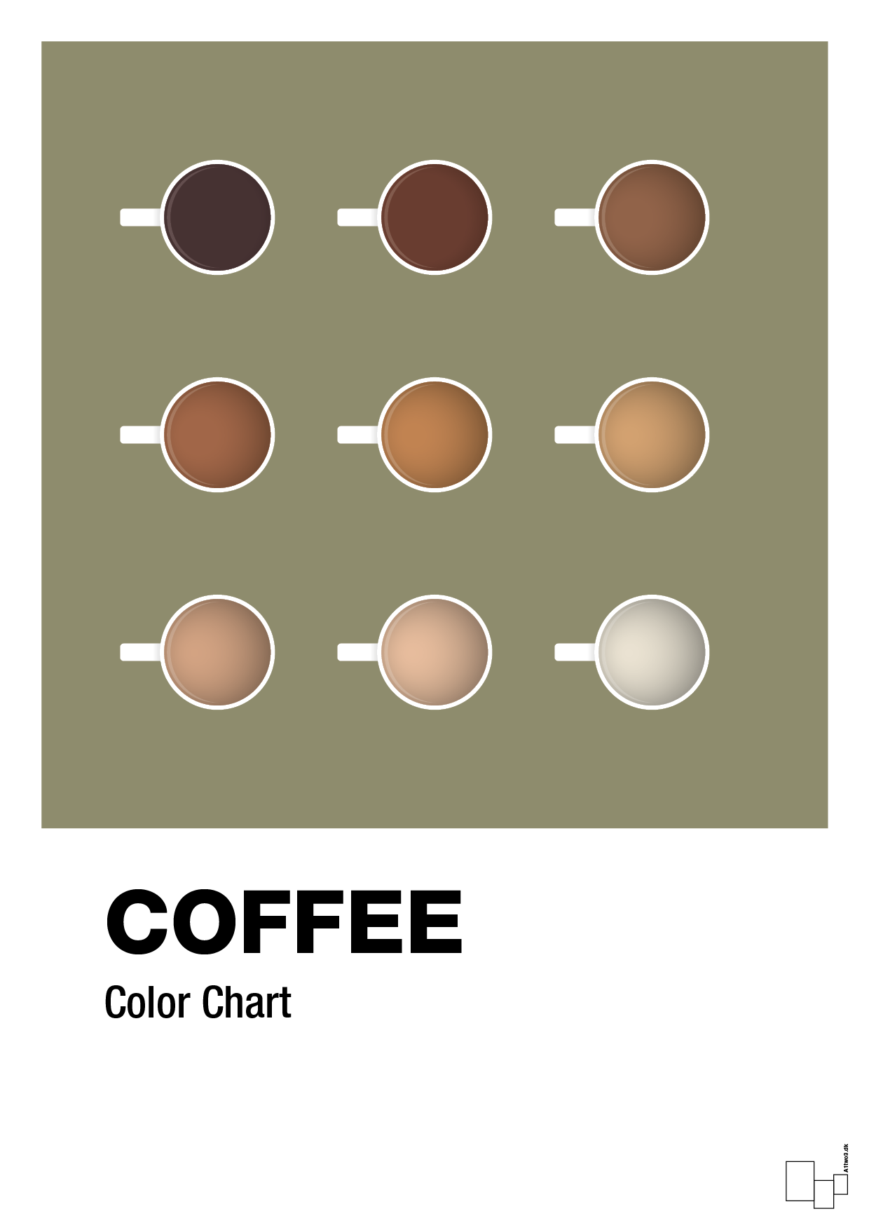 plakat: coffee color chart - misty forrest-Kaffe-A1two3