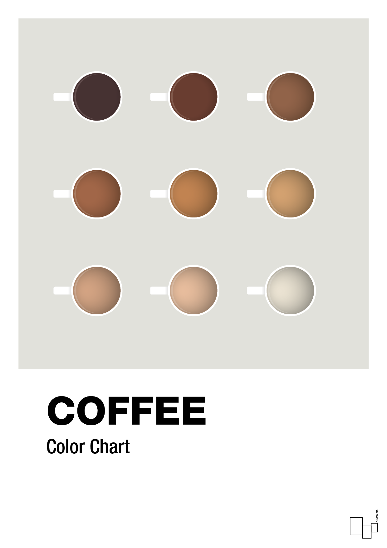 plakat: coffee color chart - painters white-Kaffe-A1two3