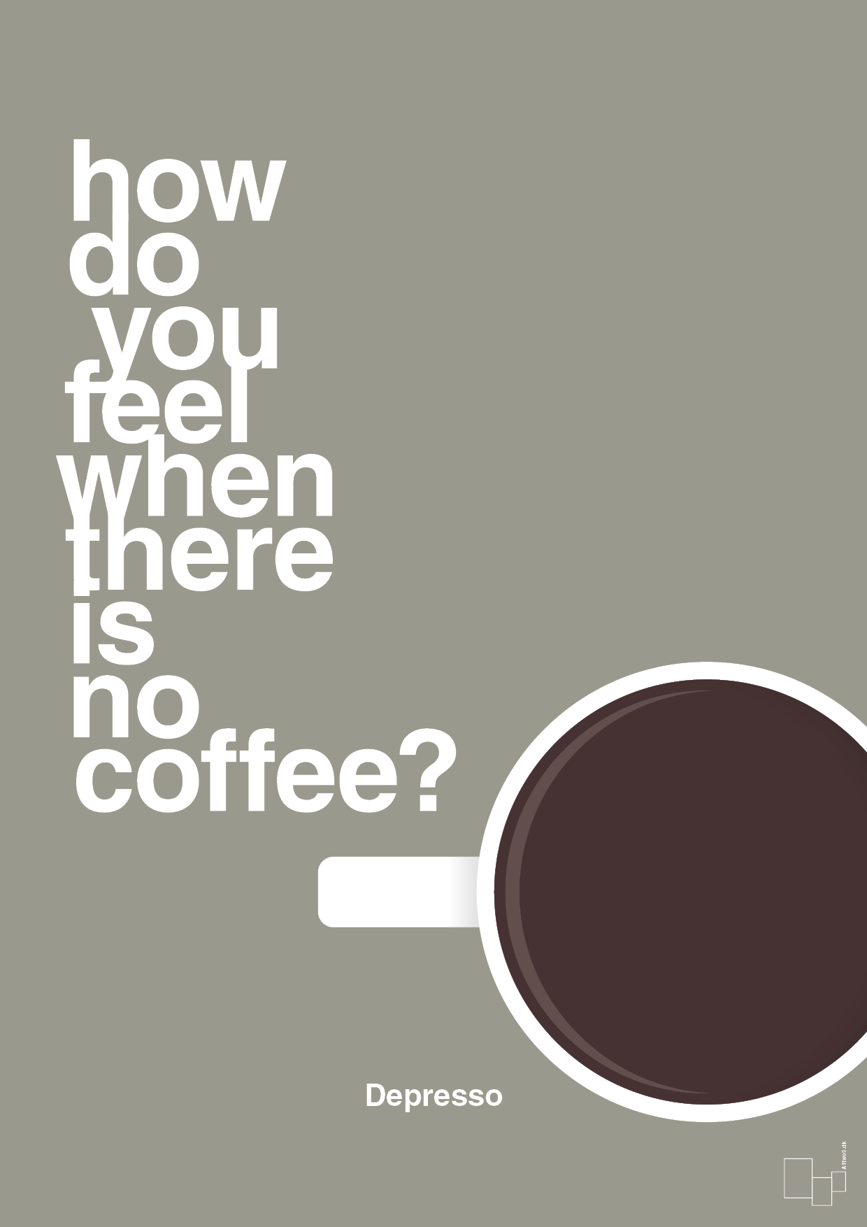 plakat: how do you feel when there is no coffee? depresso - battleship gray-Kaffe-A1two3