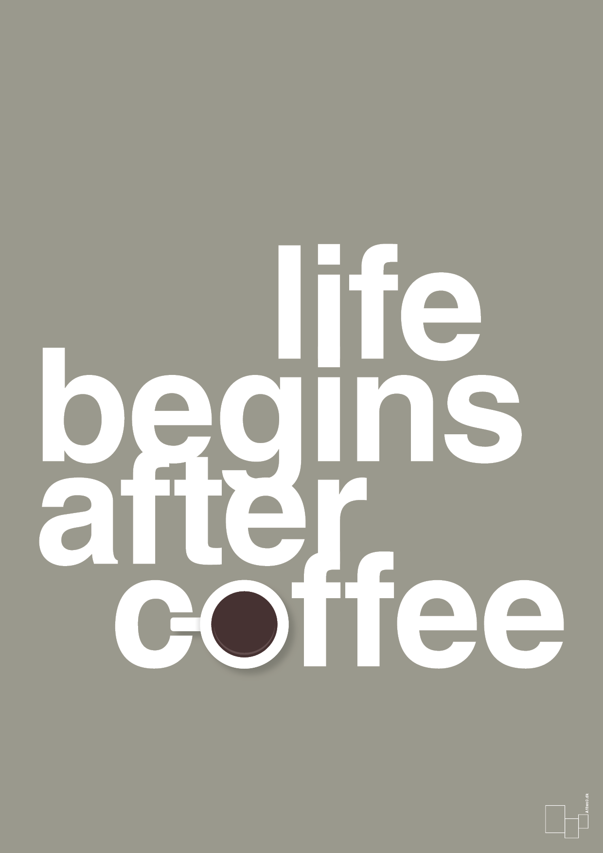 plakat: life begins after coffee - battleship gray-Kaffe-A1two3