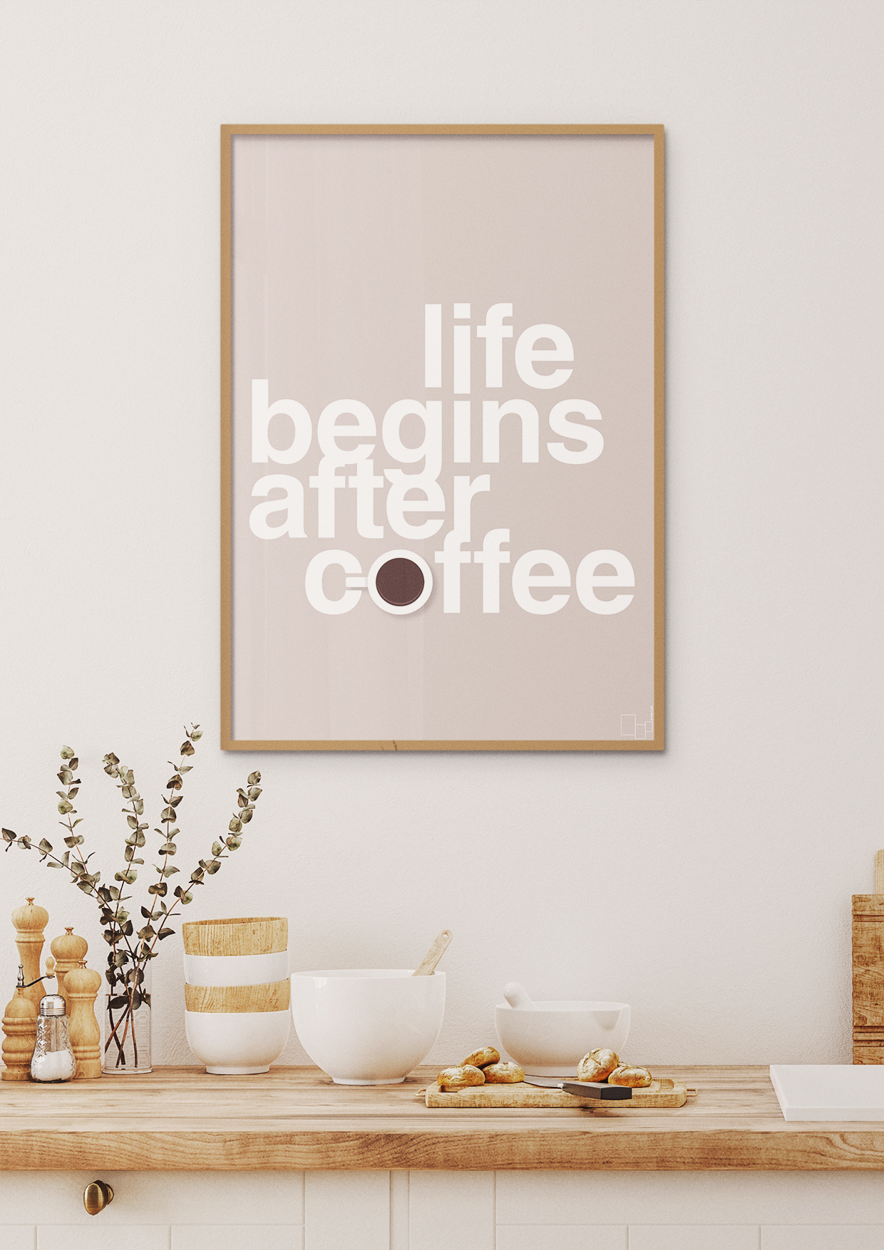 plakat: life begins after coffee - graphic charcoal-Kaffe-A1two3