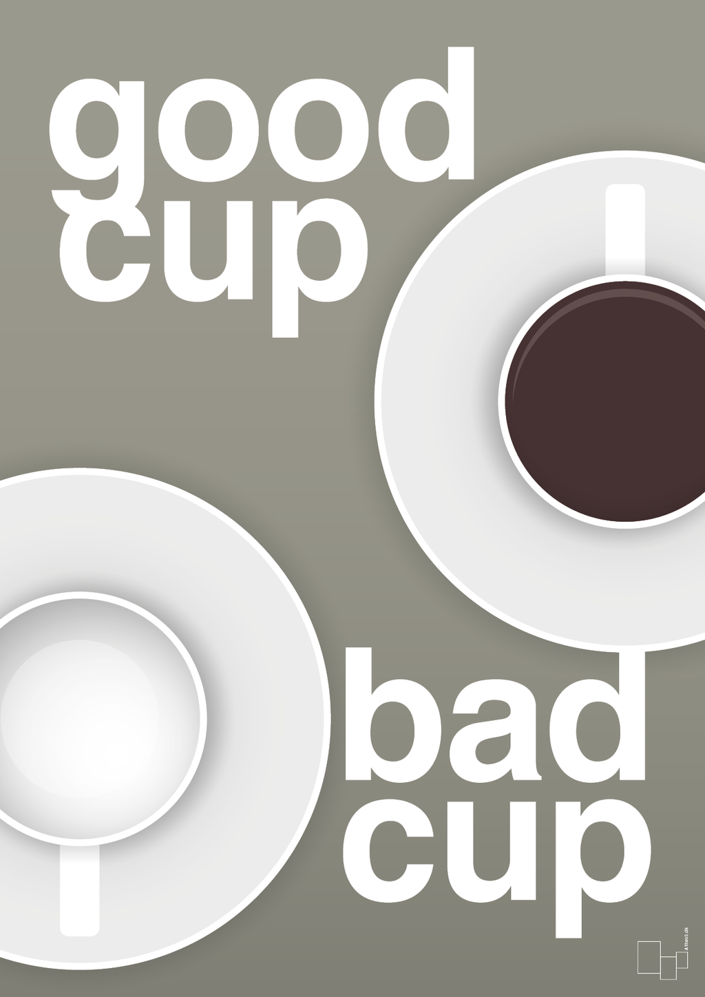 plakat: good cup - bad cup - battleship gray-Kaffe-A1two3