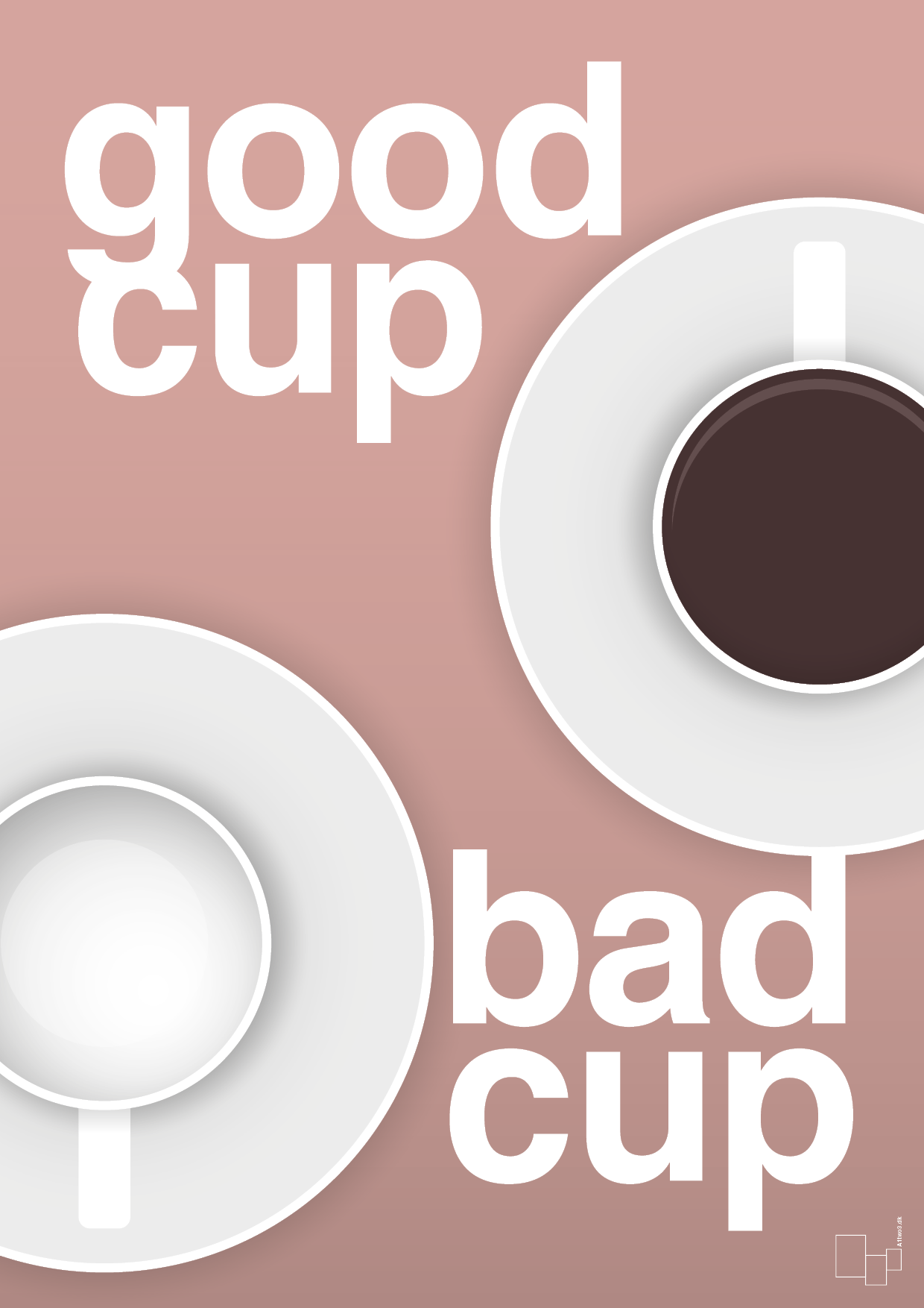 plakat: good cup - bad cup - bubble shell-Kaffe-A1two3