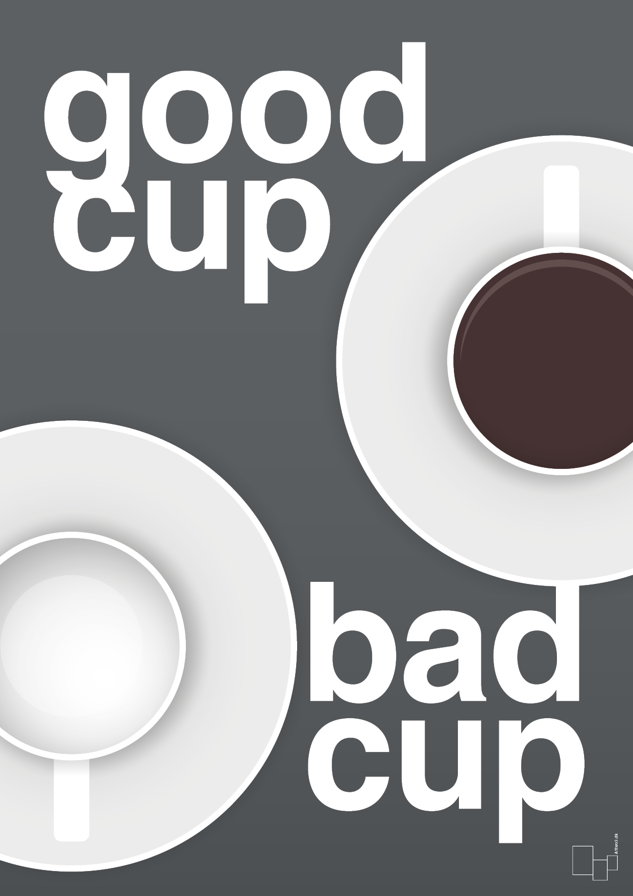 plakat: good cup - bad cup - graphic charcoal-Kaffe-A1two3