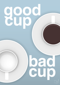 plakat: good cup - bad cup - heavenly blue-Kaffe-A1two3