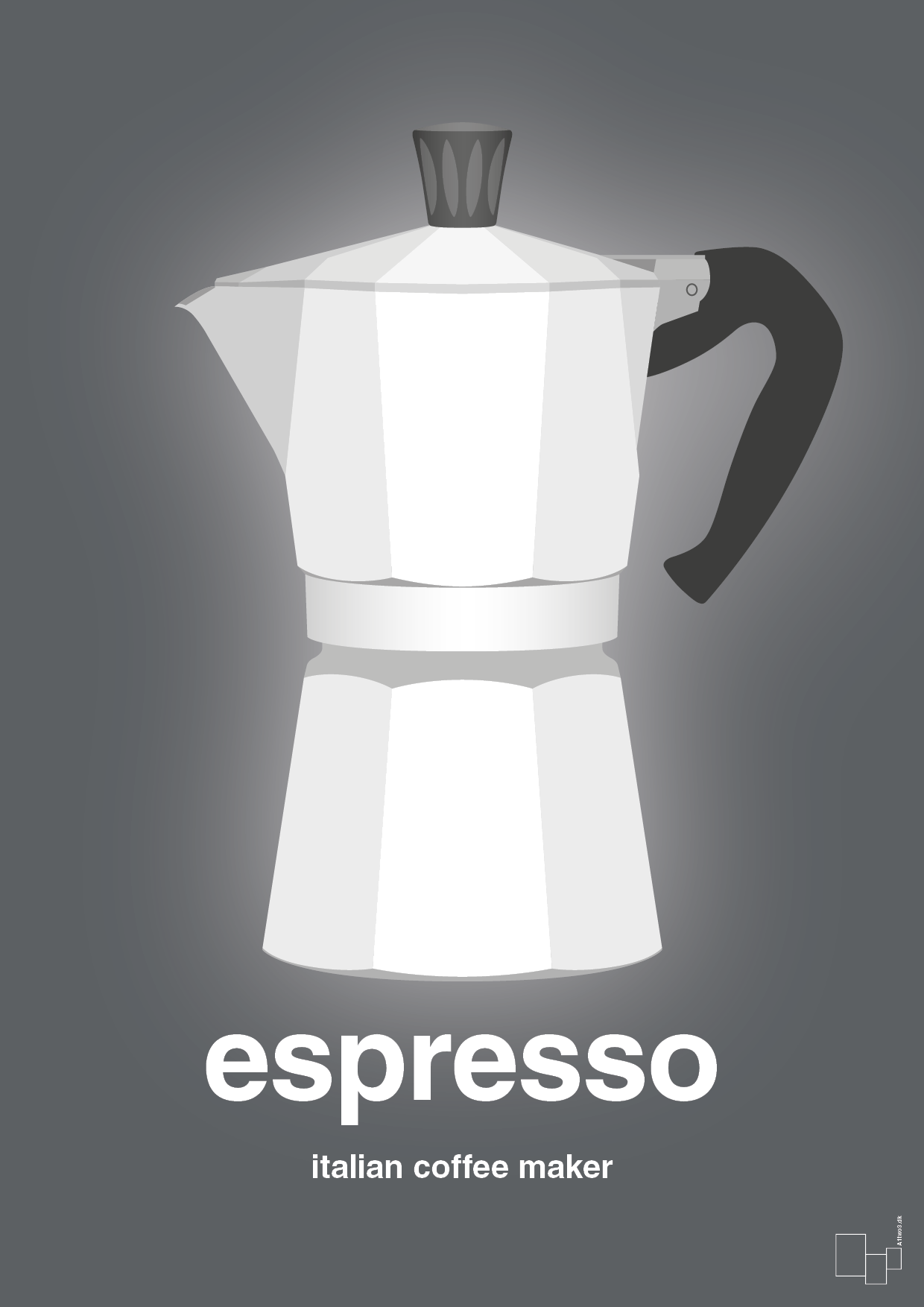plakat: espresso - italian coffee maker - graphic charcoal-Kaffe-A1two3