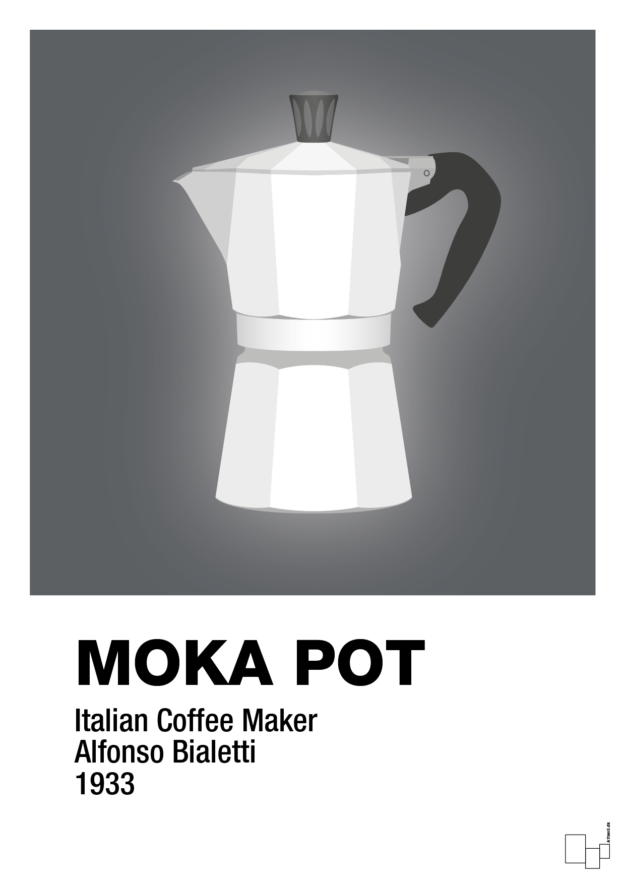 plakat: moka pot - graphic charcoal-Kaffe-A1two3