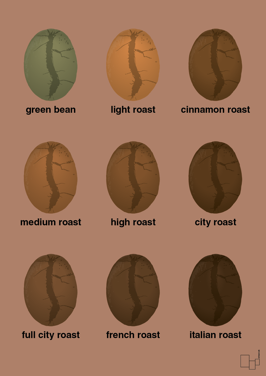 plakat: coffee roast levels - cider spice-Kaffe-A1two3