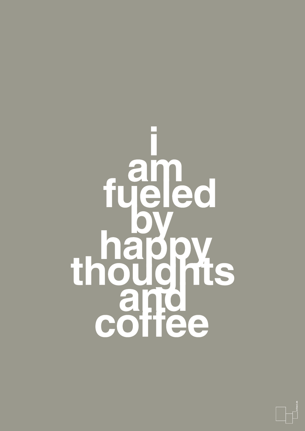 plakat: i am fueled by happy thoughts and coffee - battleship gray-Kaffe-A1two3