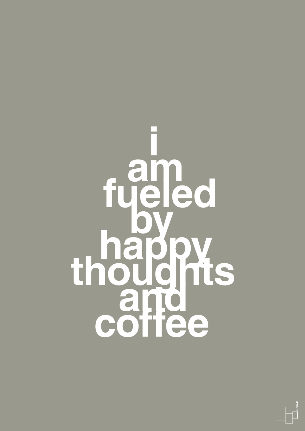 plakat: i am fueled by happy thoughts and coffee - battleship gray-Kaffe-A1two3