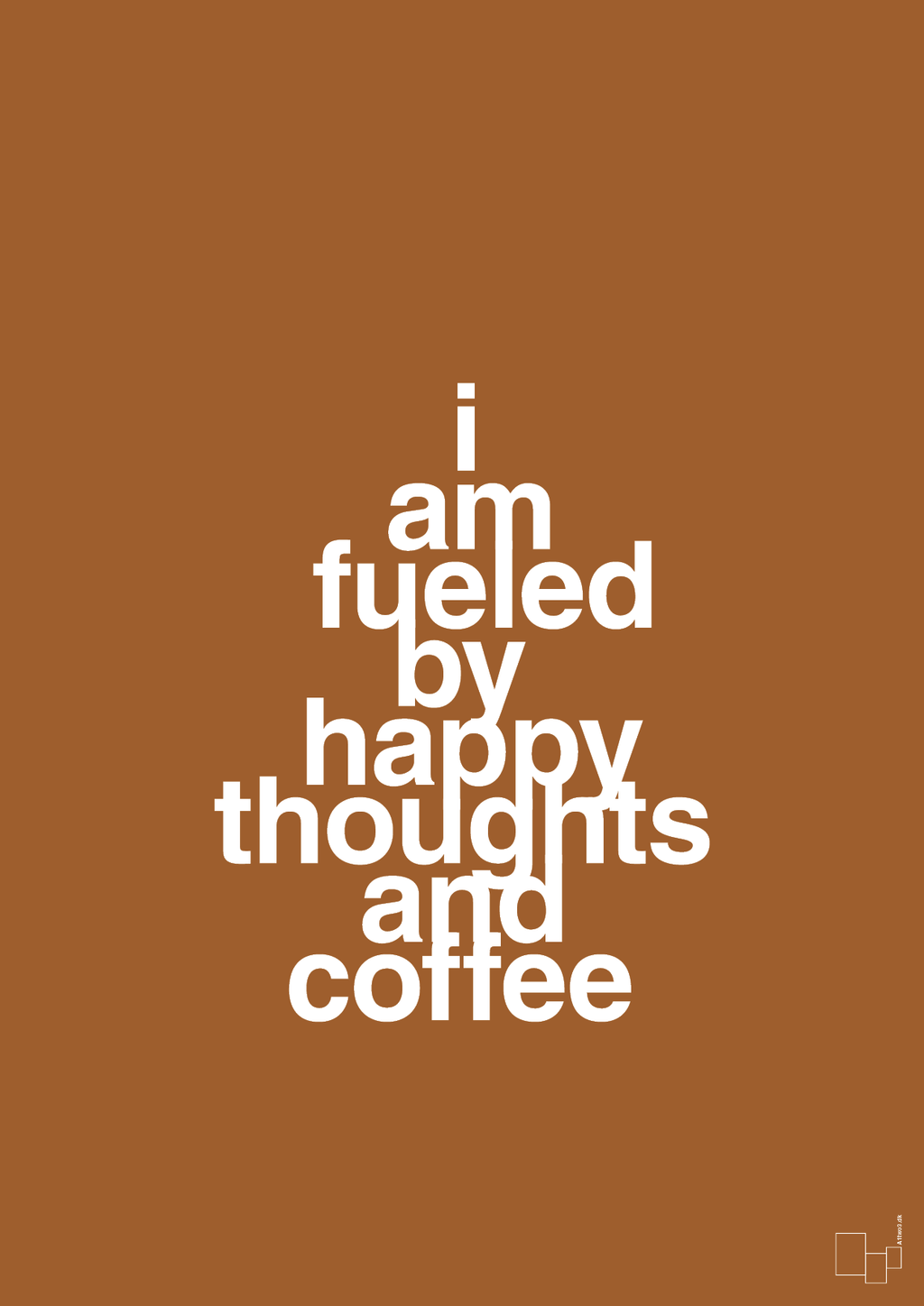 plakat: i am fueled by happy thoughts and coffee - cognac-Kaffe-A1two3