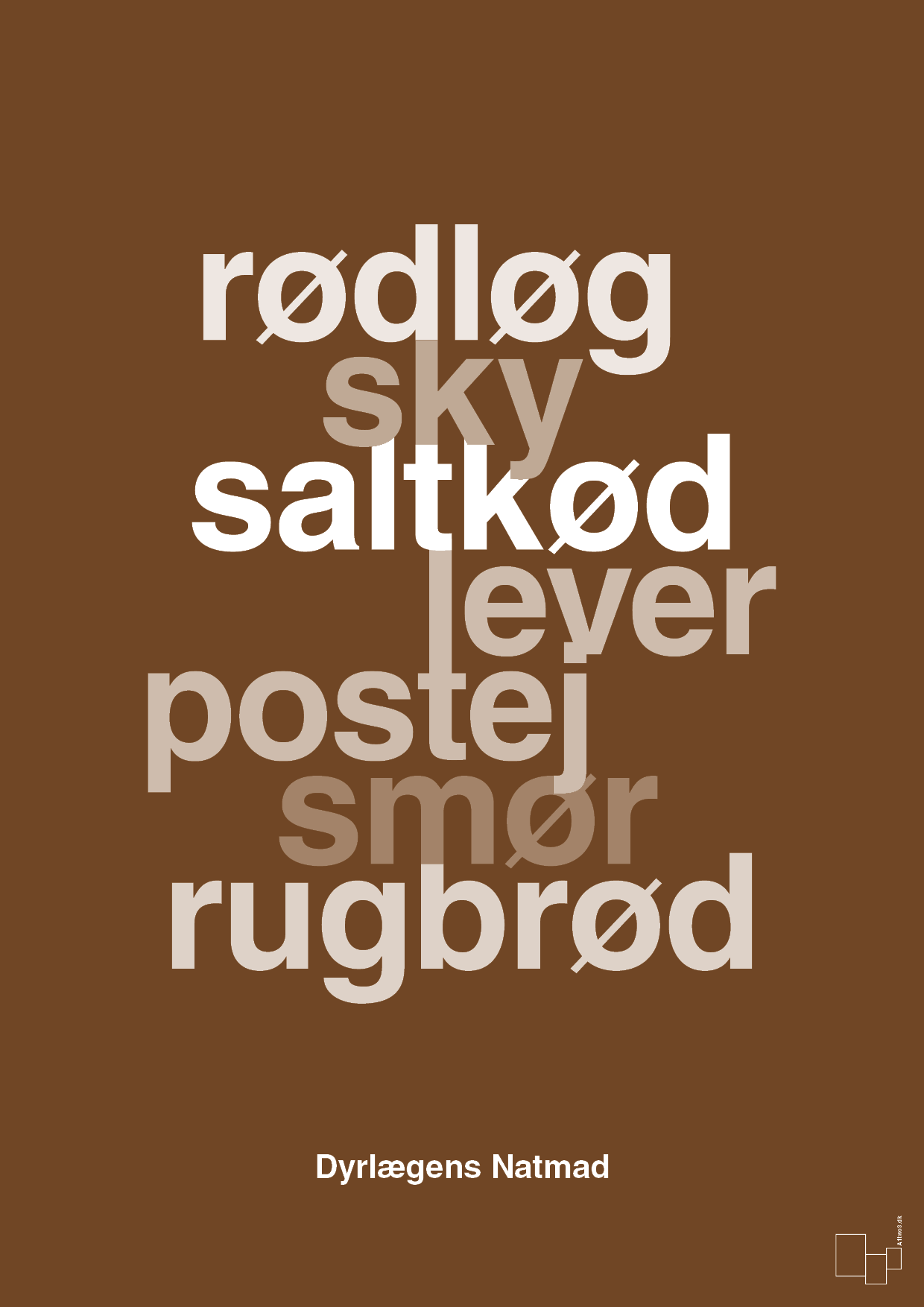 plakat: dyrelægens natmad - dark brown-Opskrifter-A1two3