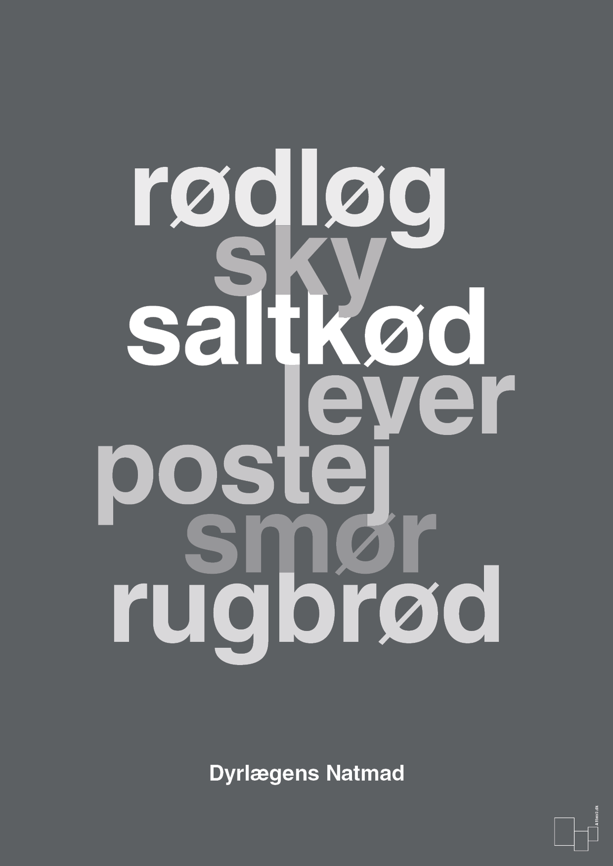 plakat: dyrelægens natmad - graphic charcoal-Opskrifter-A1two3
