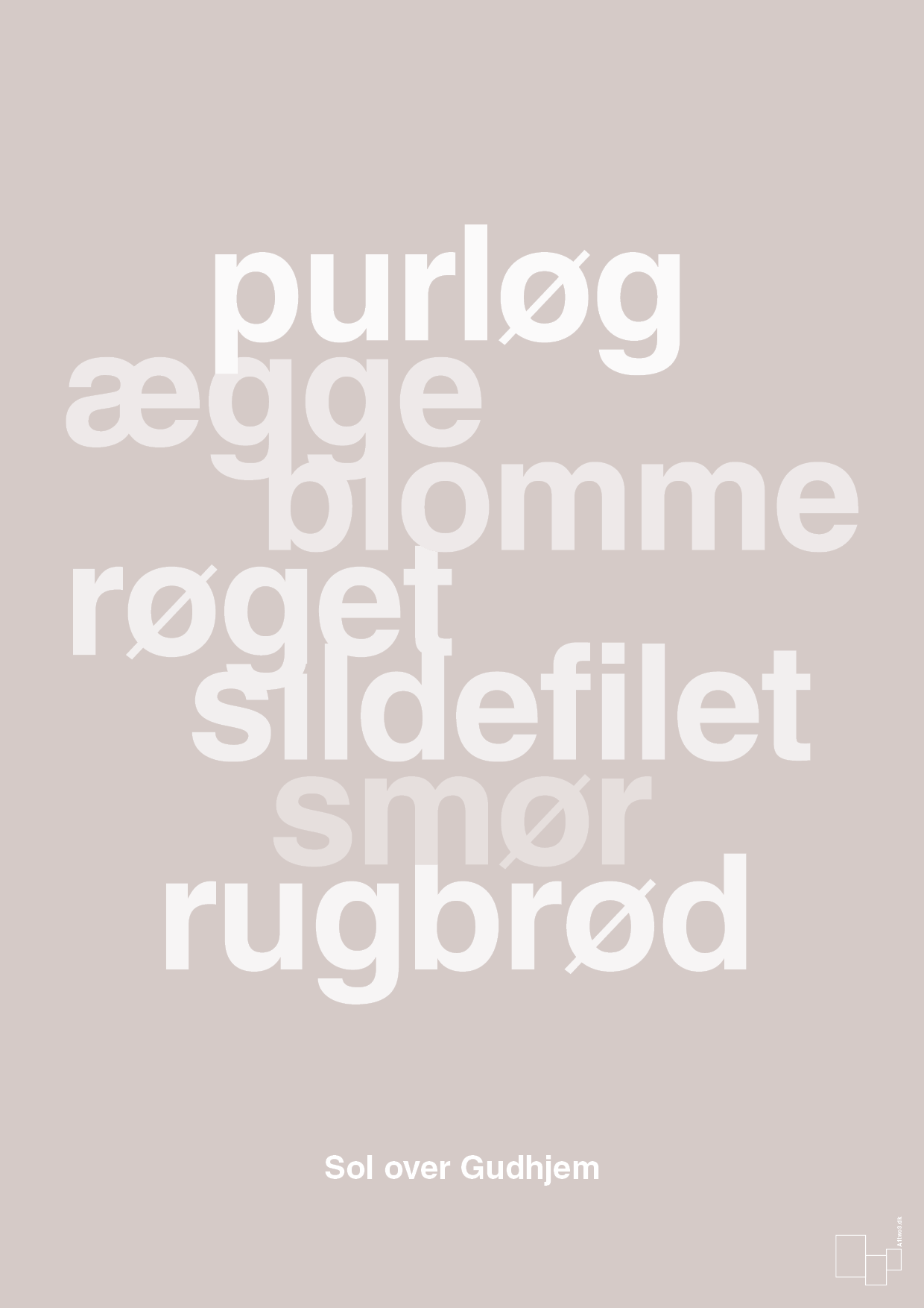plakat: sol over gudhjem - broken beige-Opskrifter-A1two3