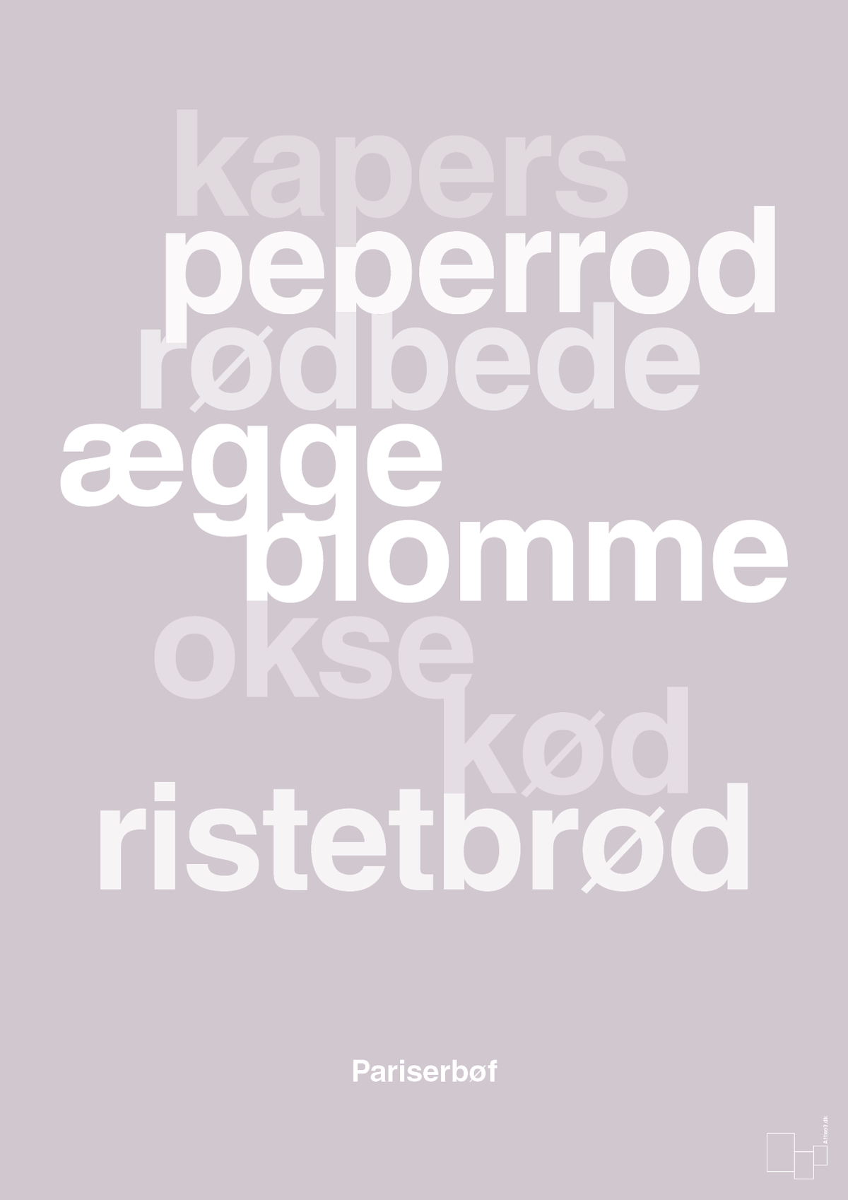 plakat: pariserbøf - dusty lilac-Opskrifter-A1two3