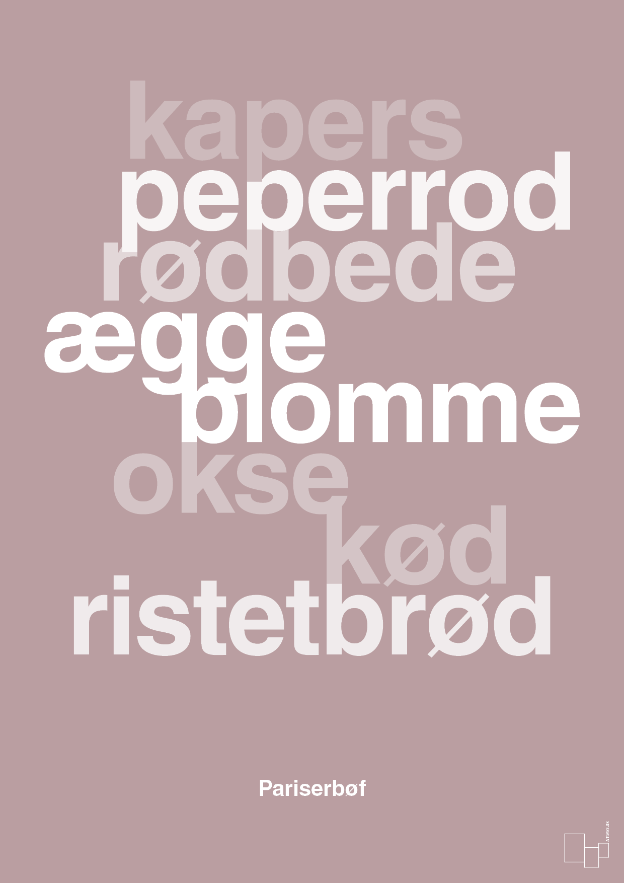 plakat: pariserbøf - light rose-Opskrifter-A1two3