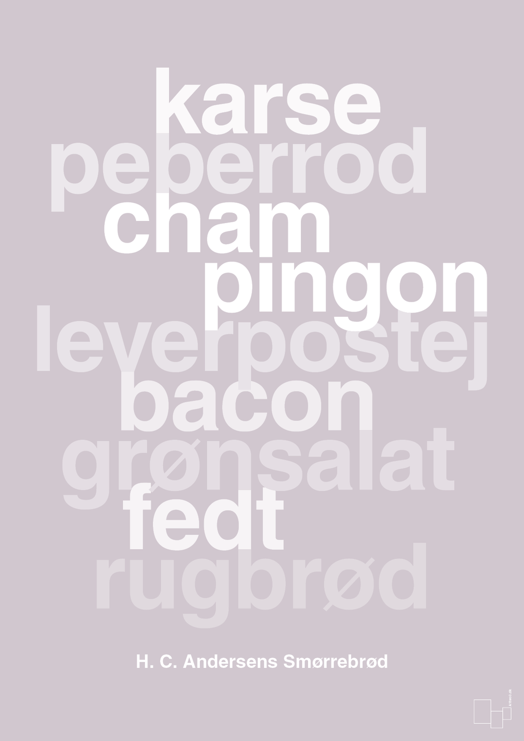 plakat: hc andersens smørrebrød - dusty lilac-Opskrifter-A1two3