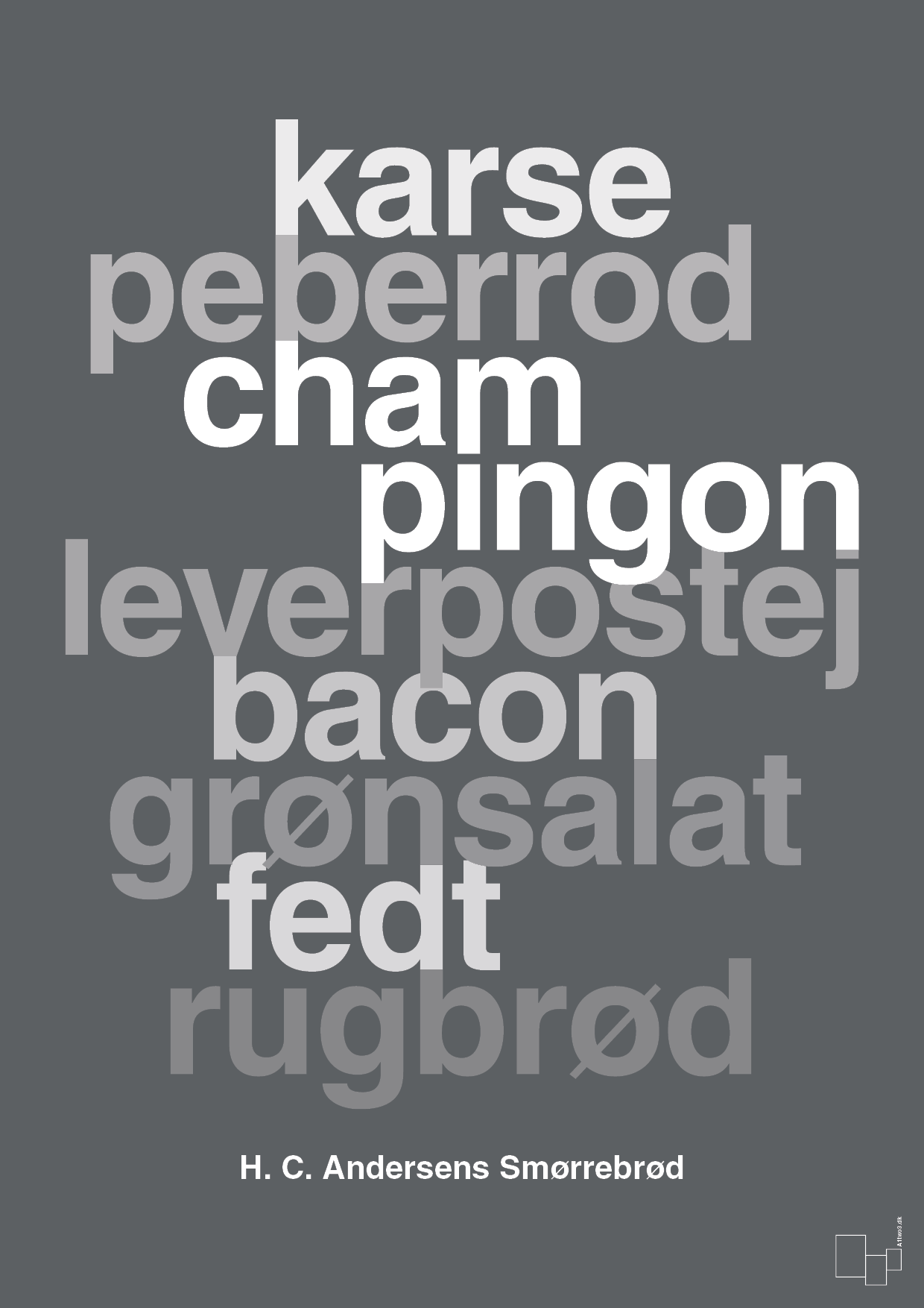 plakat: hc andersens smørrebrød - graphic charcoal-Opskrifter-A1two3