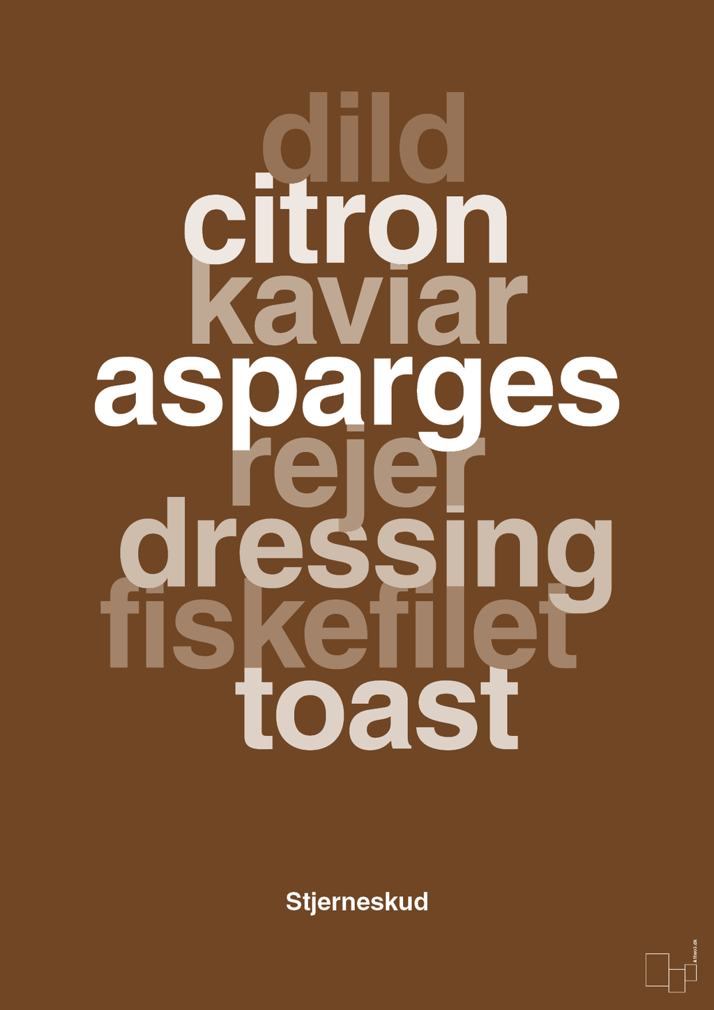 plakat: stjerneskud - dark brown-Opskrifter-A1two3