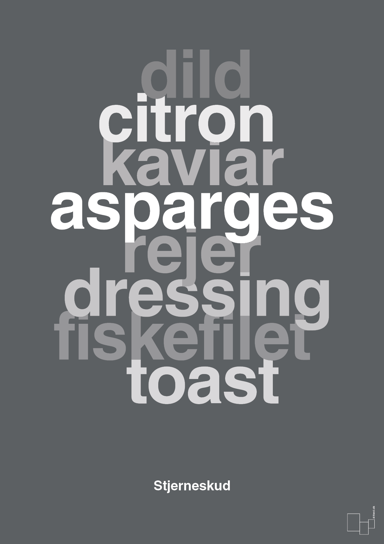 plakat: stjerneskud - graphic charcoal-Opskrifter-A1two3