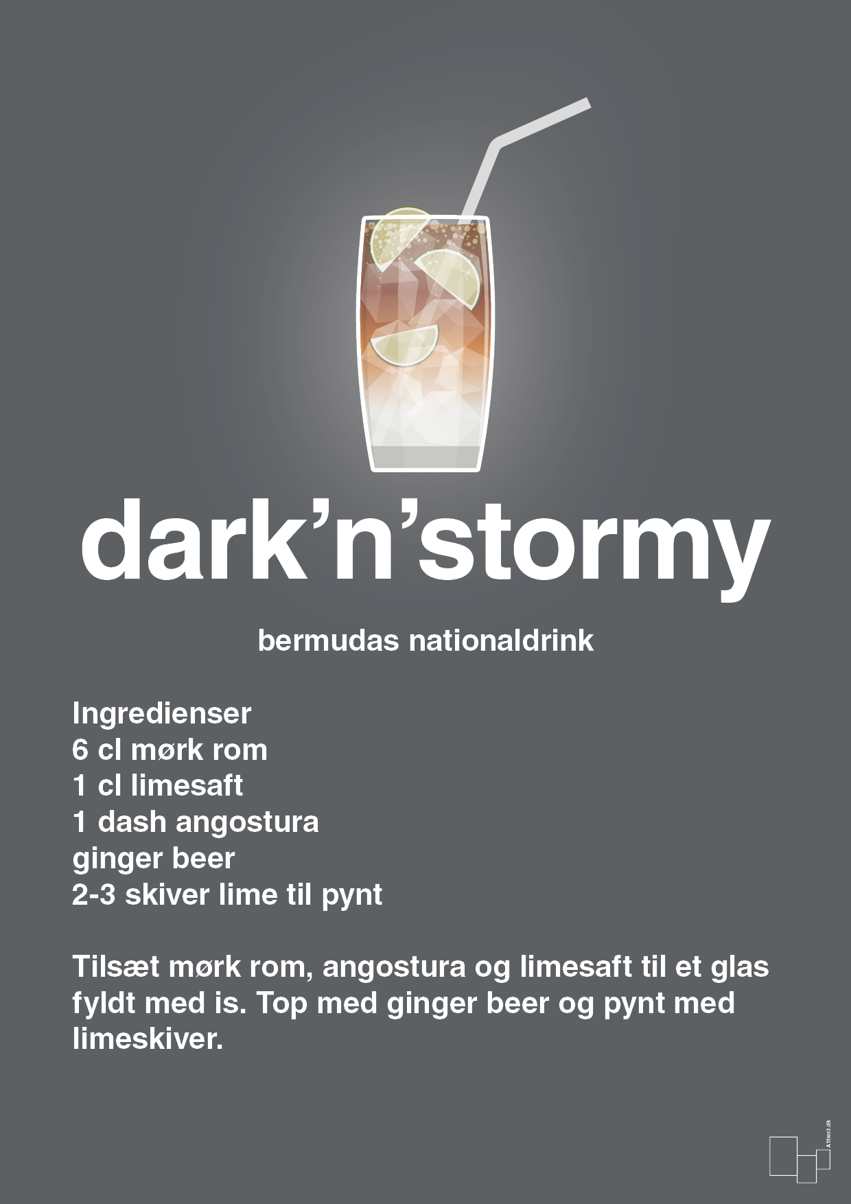 plakat: dark'n'stormy - graphic charcoal-Cocktails-A1two3