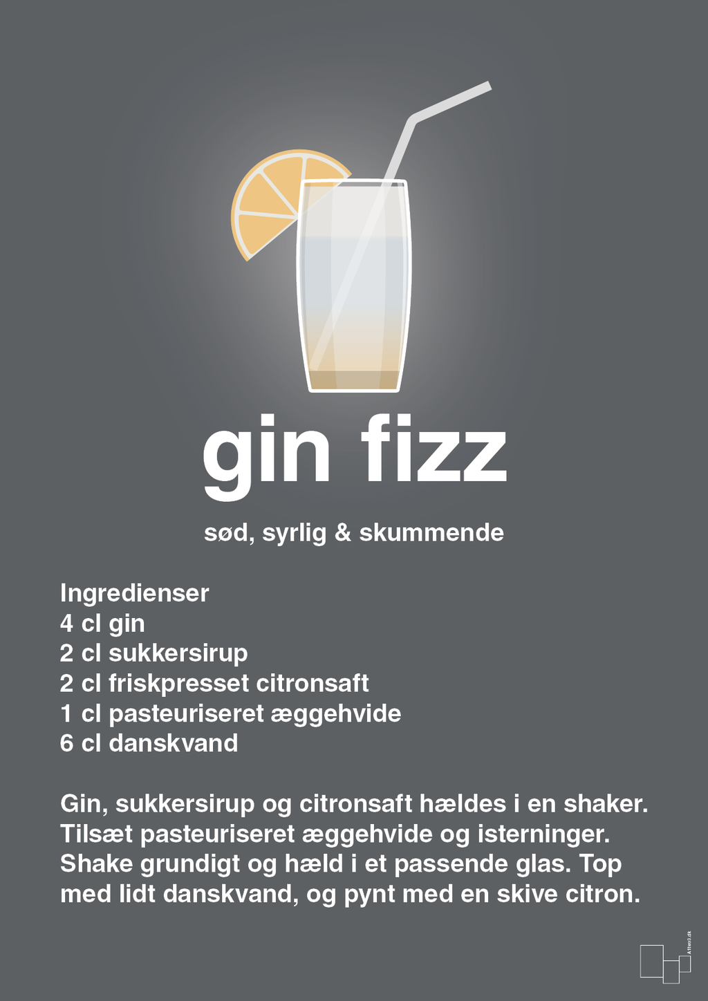 plakat: gin fizz - graphic charcoal-Cocktails-A1two3