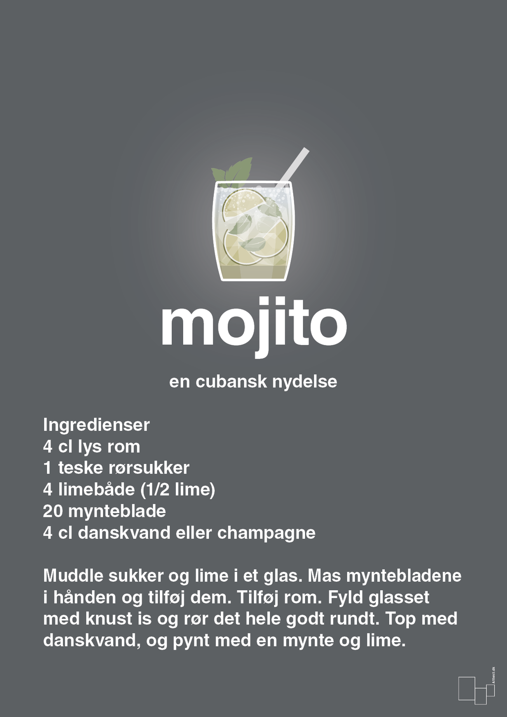 plakat: mojito - graphic charcoal-Cocktails-A1two3