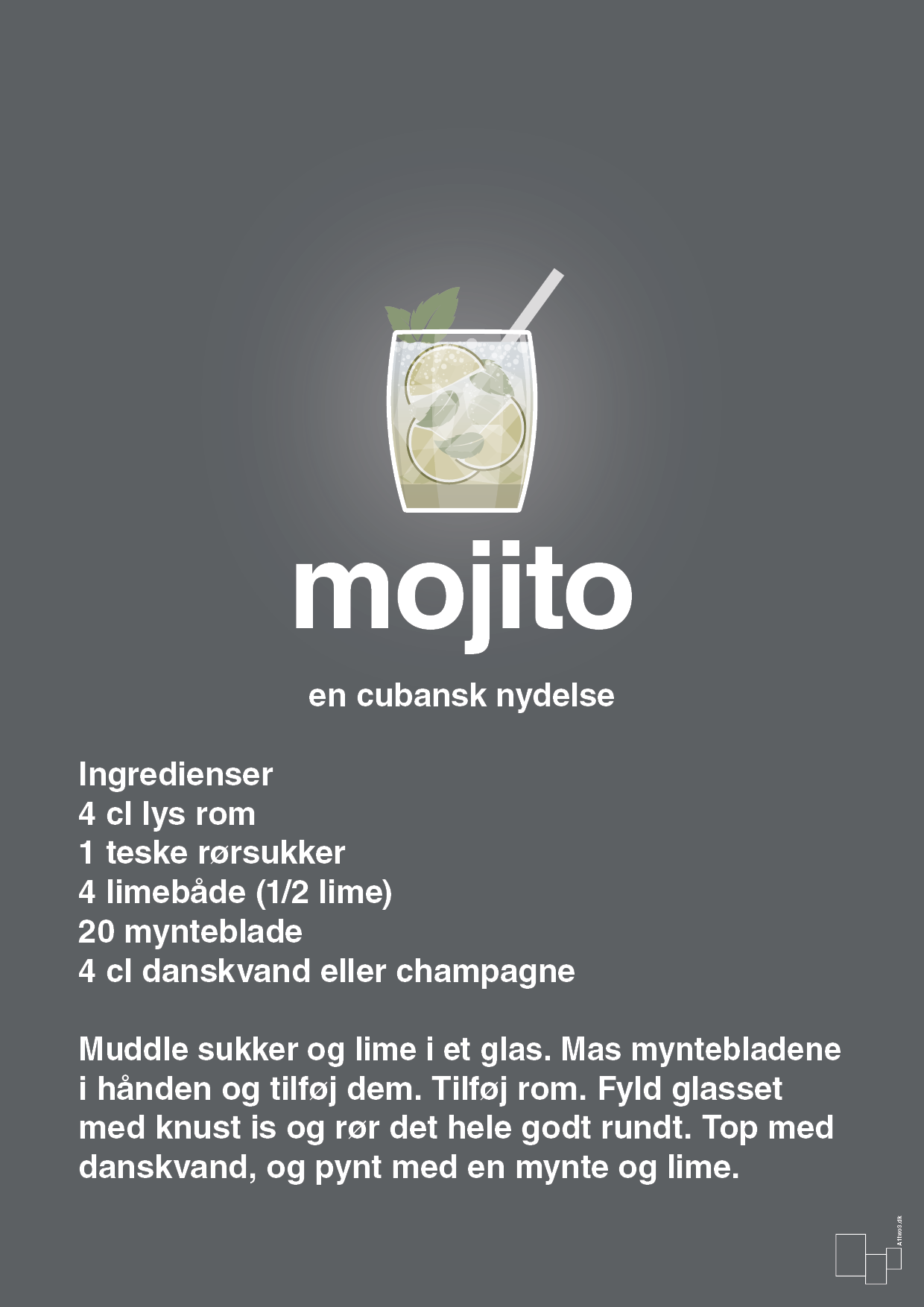 plakat: mojito - graphic charcoal-Cocktails-A1two3
