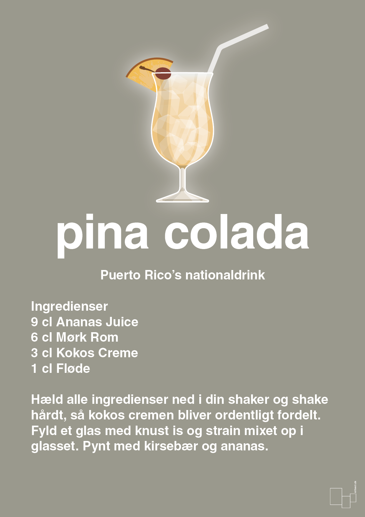 plakat: pina colada - battleship gray-Cocktails-A1two3