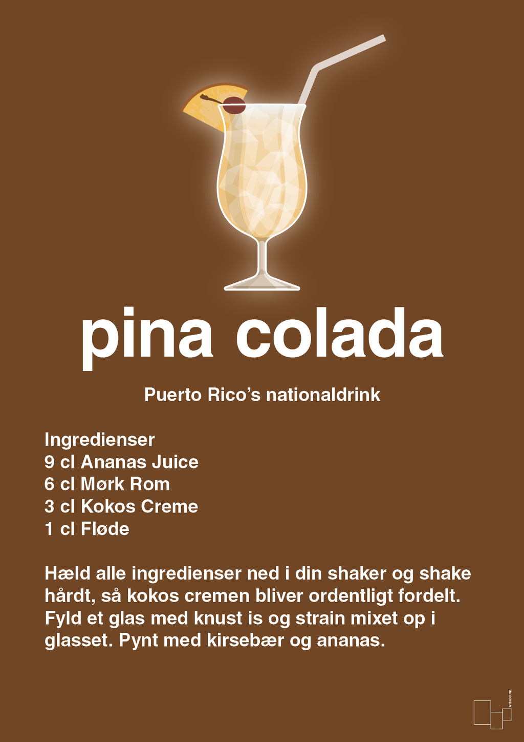 plakat: pina colada - dark brown-Cocktails-A1two3