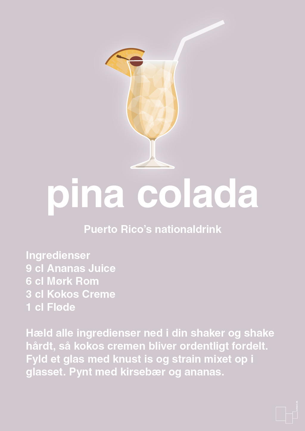plakat: pina colada - dusty lilac-Cocktails-A1two3