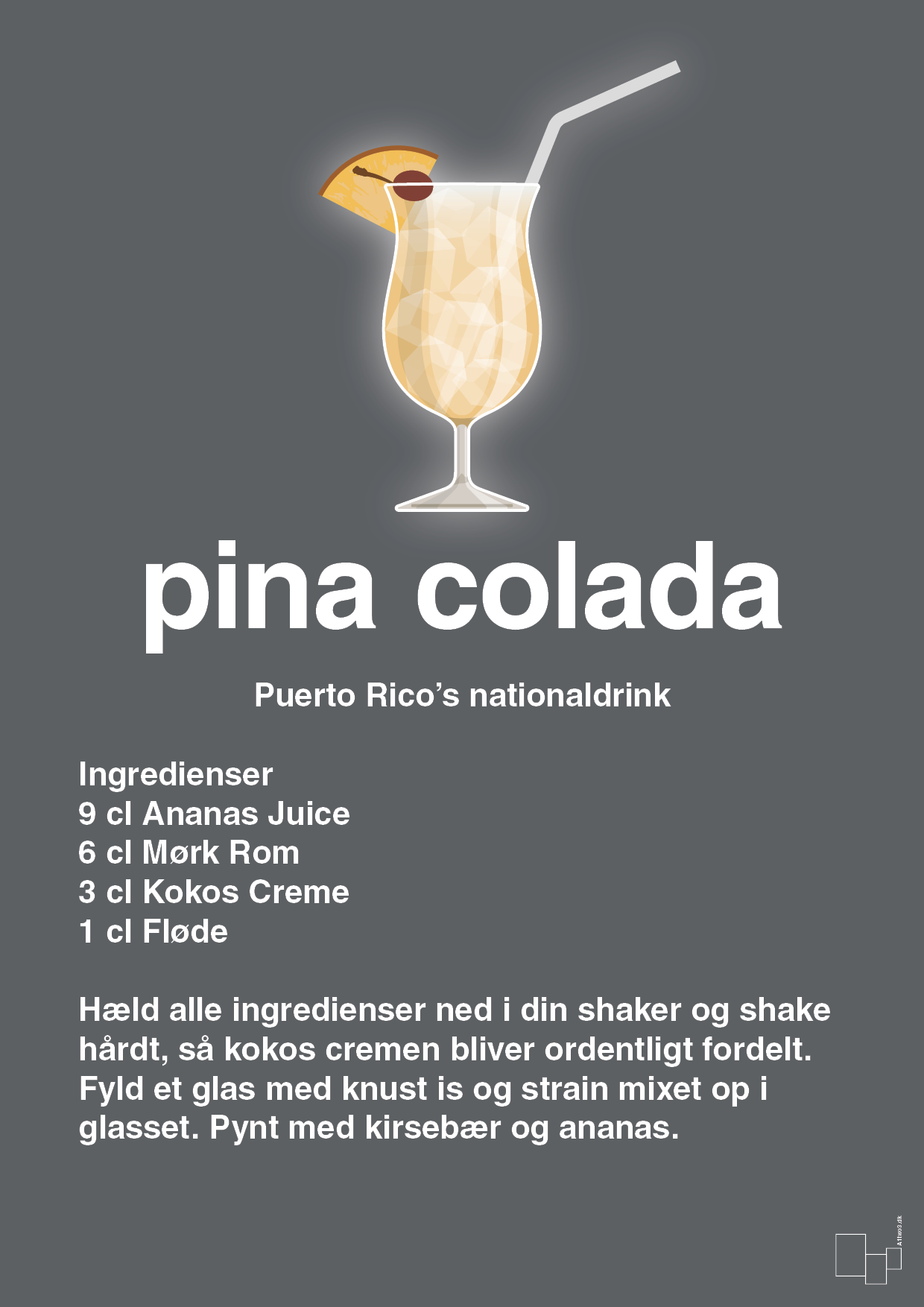 plakat: pina colada - graphic charcoal-Cocktails-A1two3