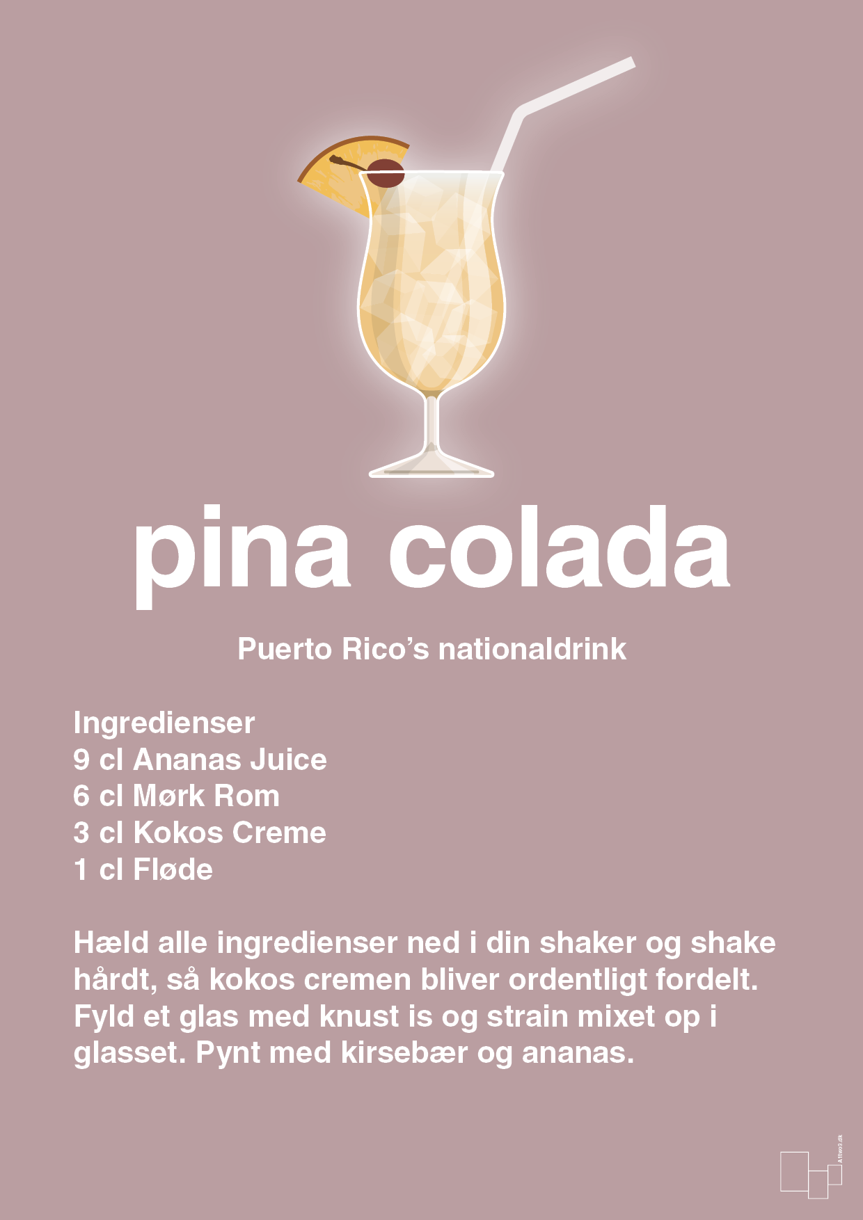 plakat: pina colada - light rose-Cocktails-A1two3