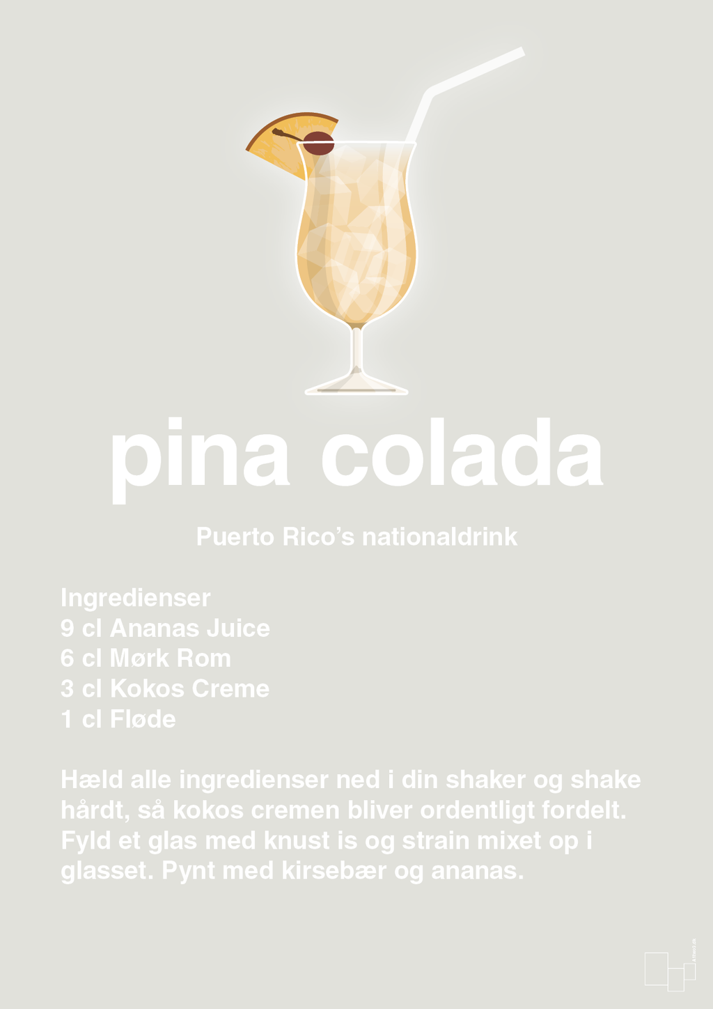 plakat: pina colada - painters white-Cocktails-A1two3