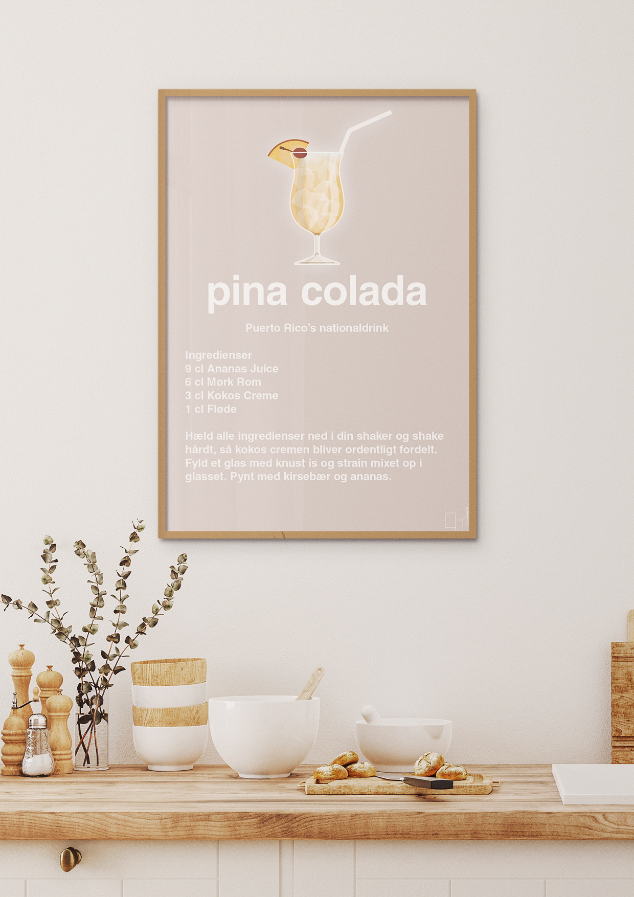 plakat: pina colada - graphic charcoal-Cocktails-A1two3